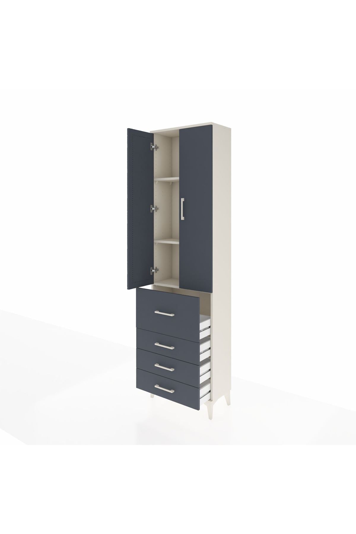 Arges Dolap 3 Raflı 4 Çekmeceli 2 Kapaklı 60x30x221 Aytaşı-Antrasit