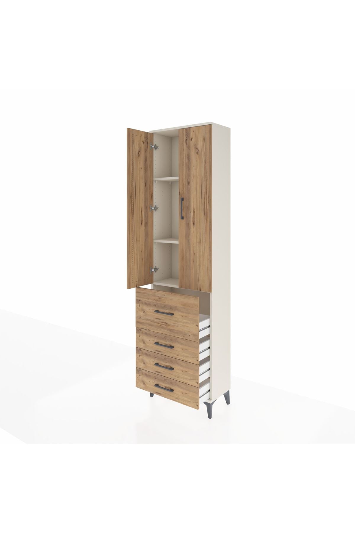 Arges Dolap 3 Raflı 4 Çekmeceli 2 Kapaklı 60x30x221 Aytaşı-Çam