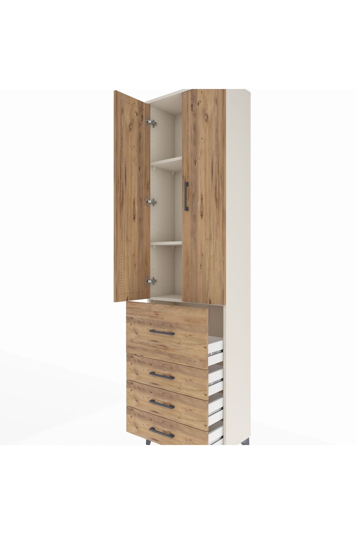 Arges Dolap 3 Raflı 4 Çekmeceli 2 Kapaklı 60x30x221 Aytaşı-Çam