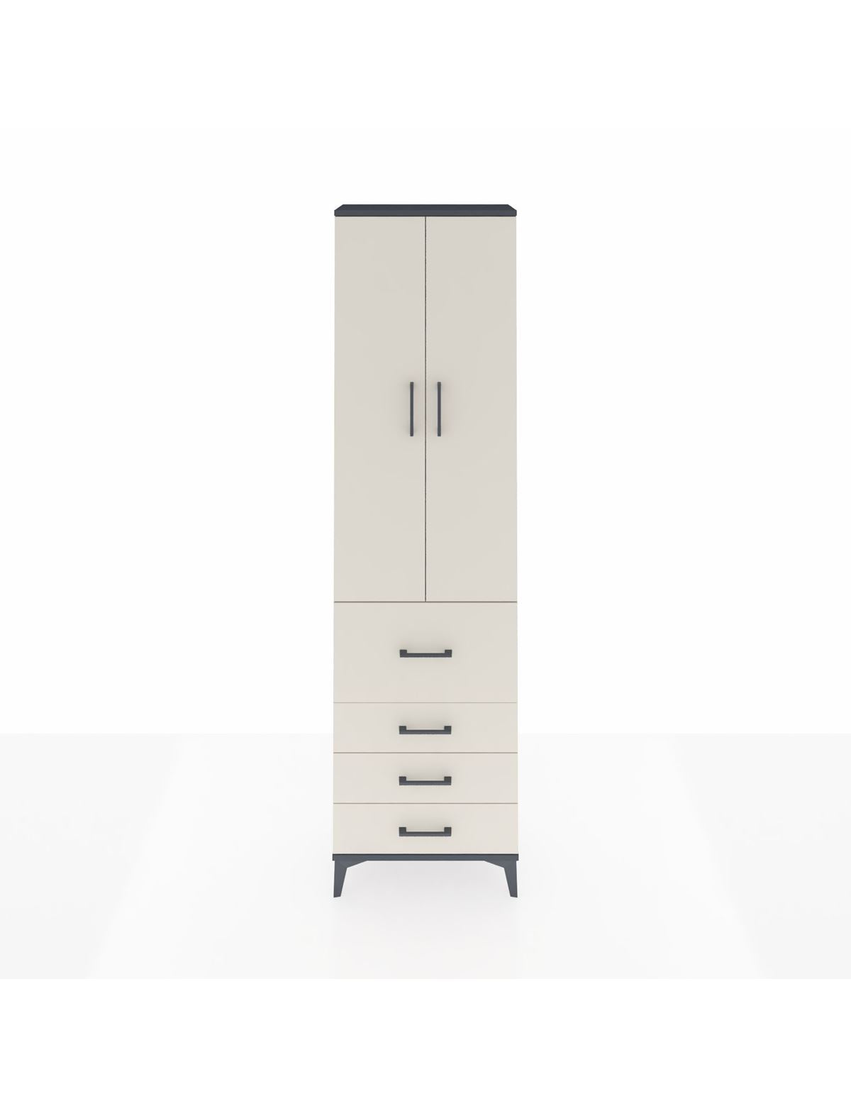 Arges Dolap 3 Raflı 4 Çekmeceli 2 Kapaklı 60x30x221 Antrasit-Aytaşı