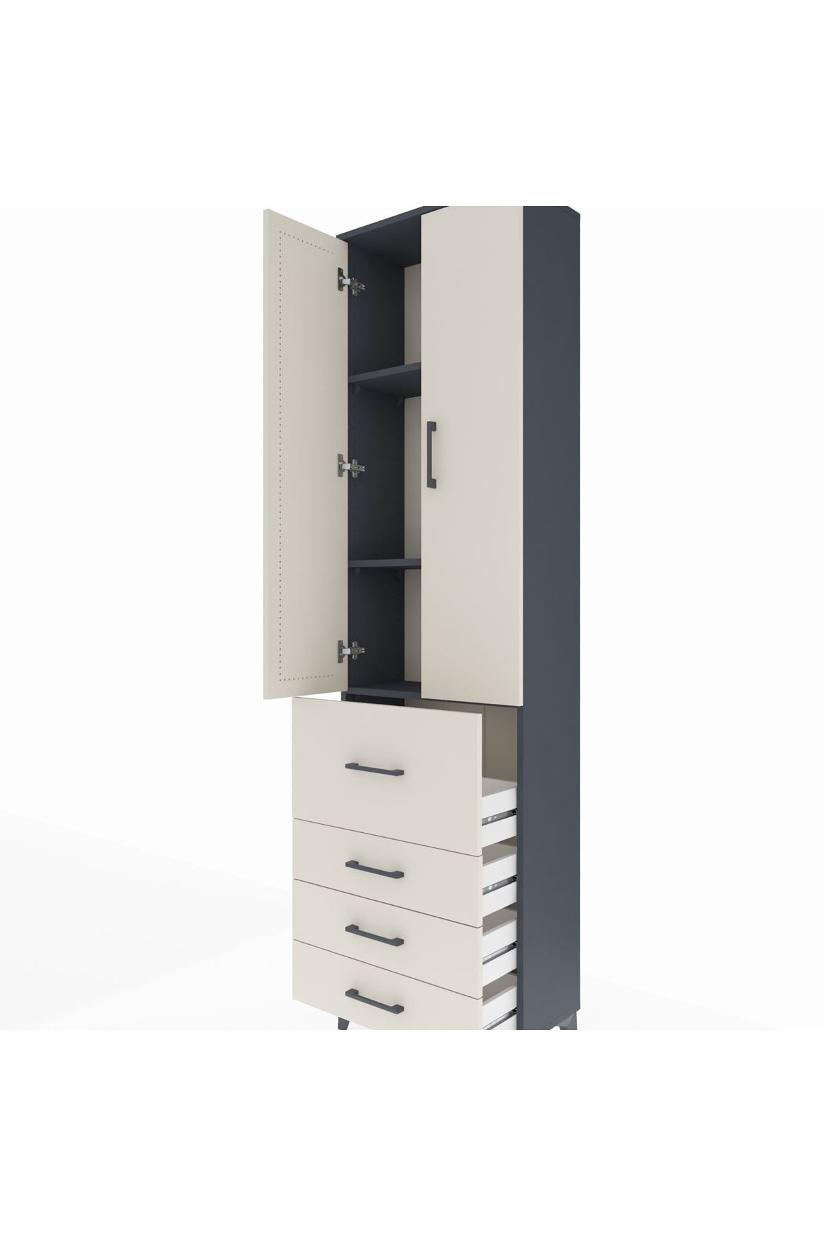 Arges Dolap 3 Raflı 4 Çekmeceli 2 Kapaklı 60x30x221 Antrasit-Aytaşı