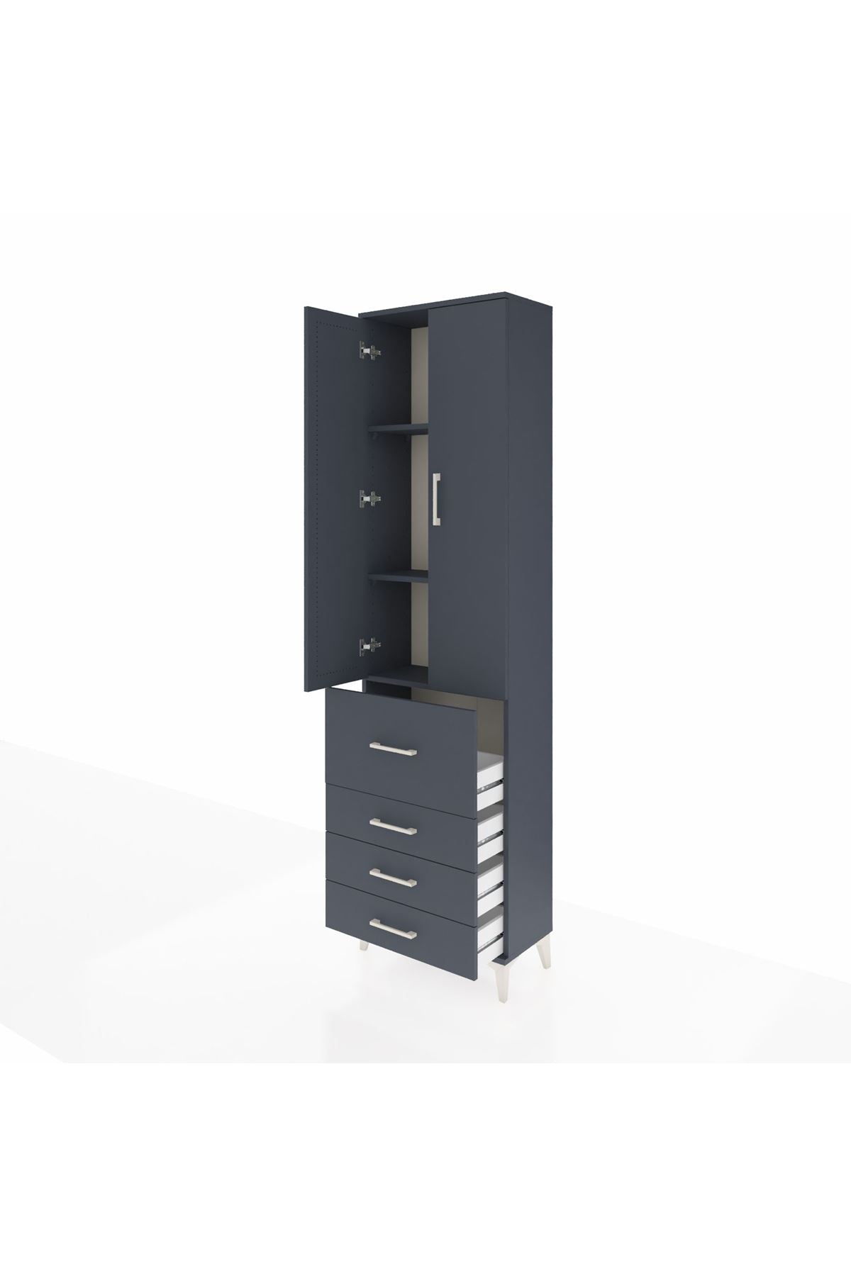 Arges Dolap 3 Raflı 4 Çekmeceli 2 Kapaklı 60x30x221 Antrasit-Antrasit