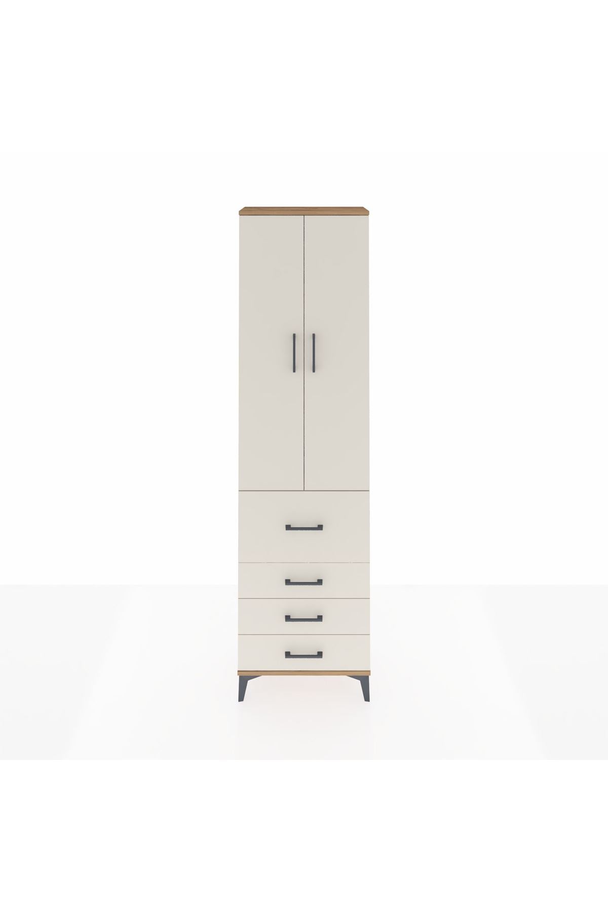 Arges Dolap 3 Raflı 4 Çekmeceli 2 Kapaklı 60x30x221 Çam-Aytaşı