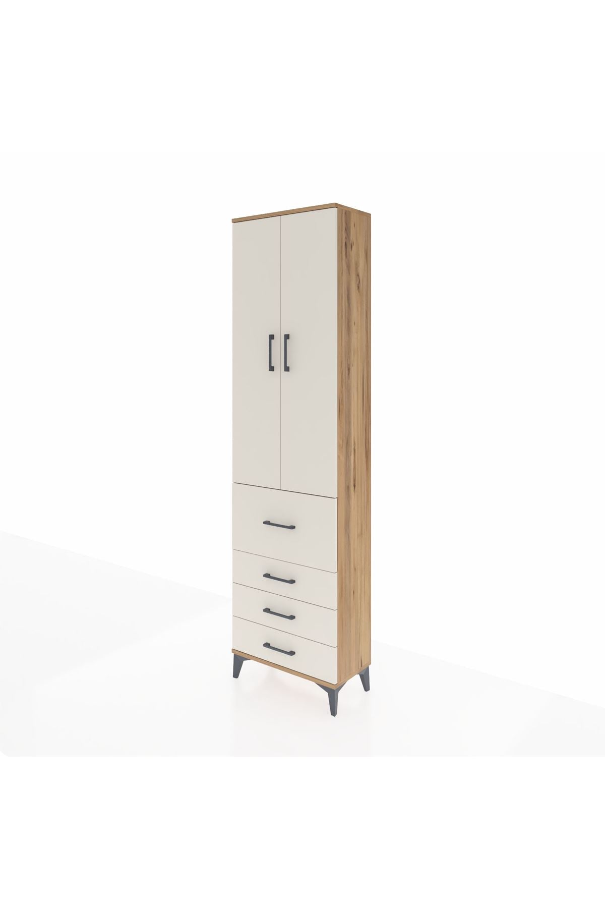 Arges Dolap 3 Raflı 4 Çekmeceli 2 Kapaklı 60x30x221 Çam-Aytaşı