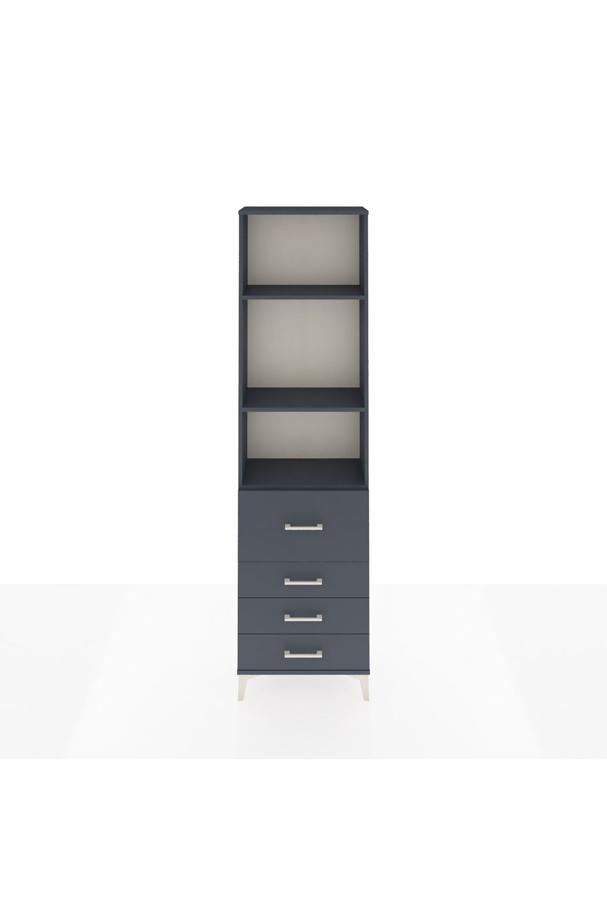 Arges Dolap 3 Raflı 4 Çekmeceli 60x30x221 Antrasit-Antrasit