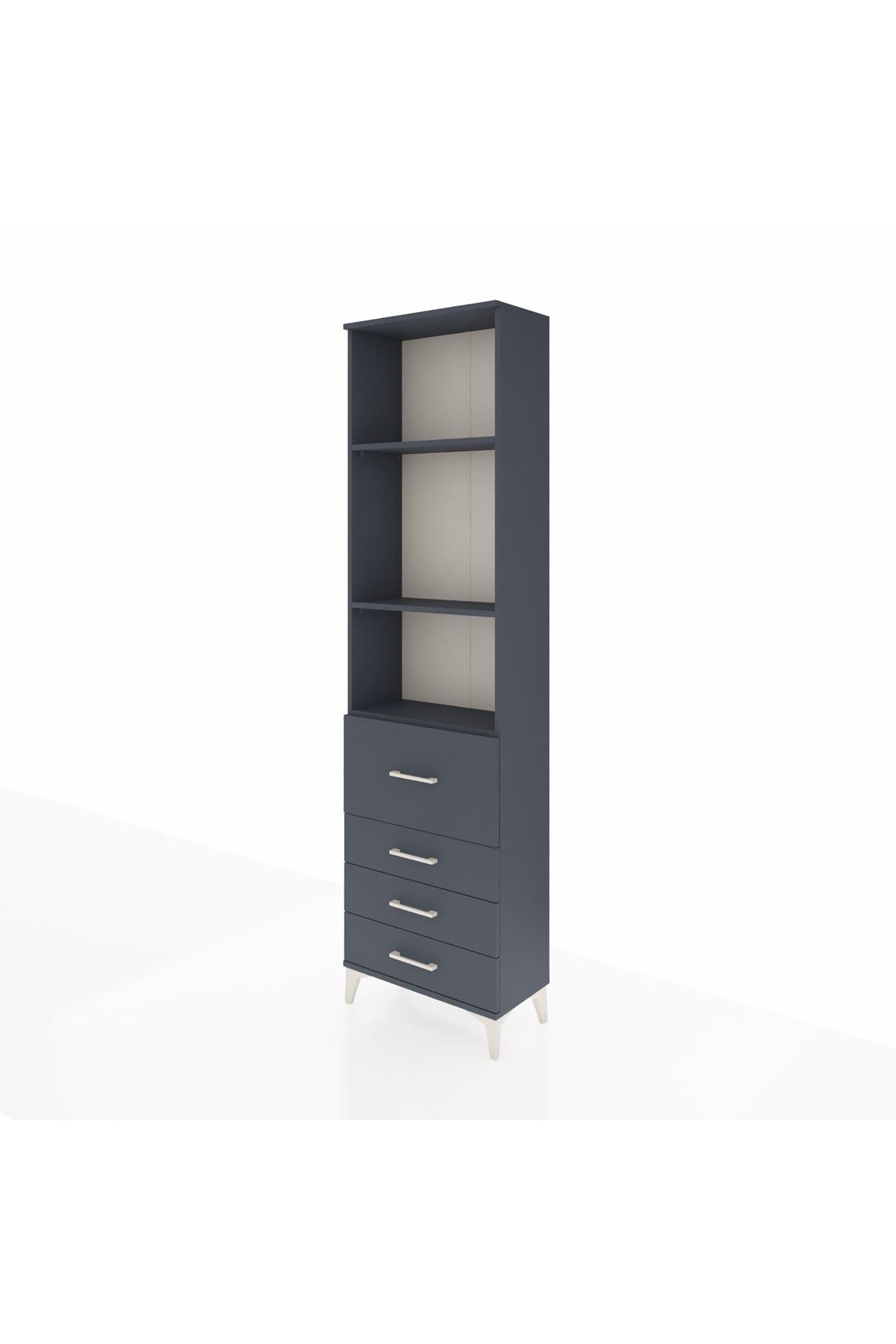 Arges Dolap 3 Raflı 4 Çekmeceli 60x30x221 Antrasit-Antrasit