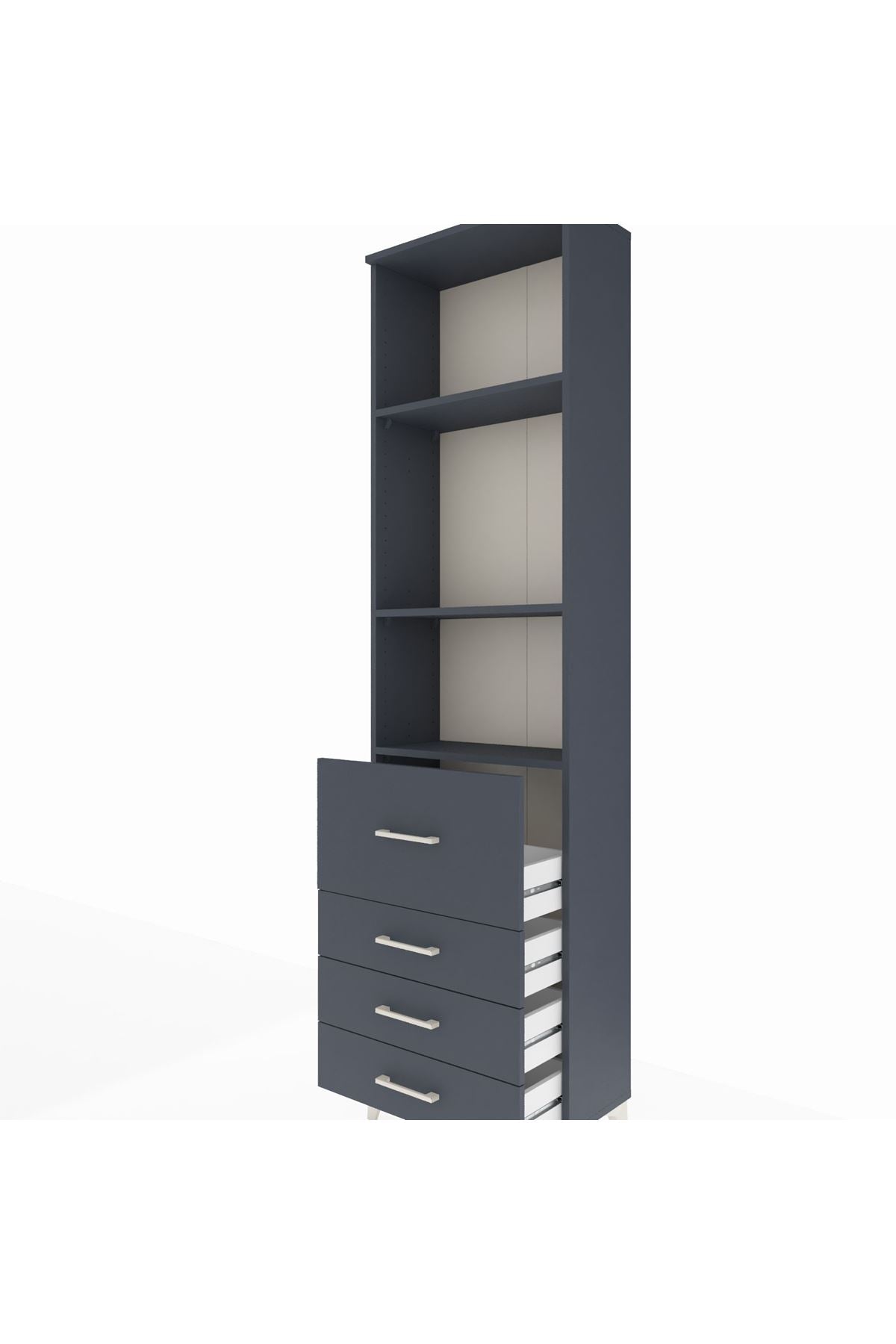 Arges Dolap 3 Raflı 4 Çekmeceli 60x30x221 Antrasit-Antrasit