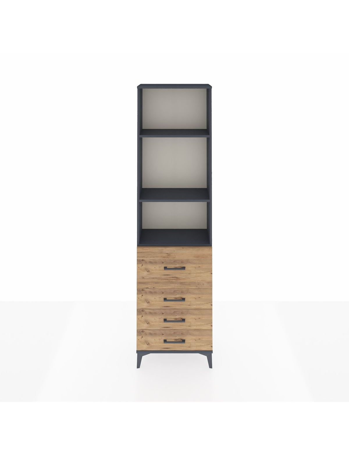 Arges Dolap 3 Raflı 4 Çekmeceli 60x30x221 Antrasit-Çam