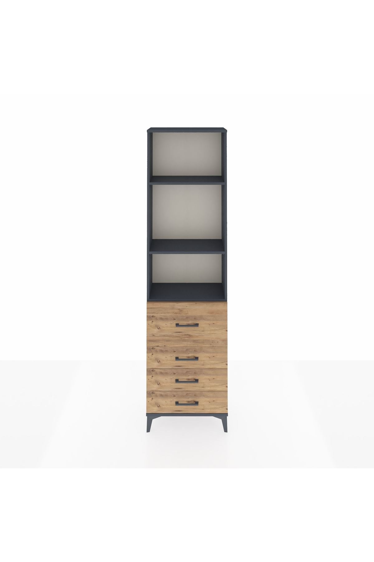 Arges Dolap 3 Raflı 4 Çekmeceli 60x30x221 Antrasit-Çam