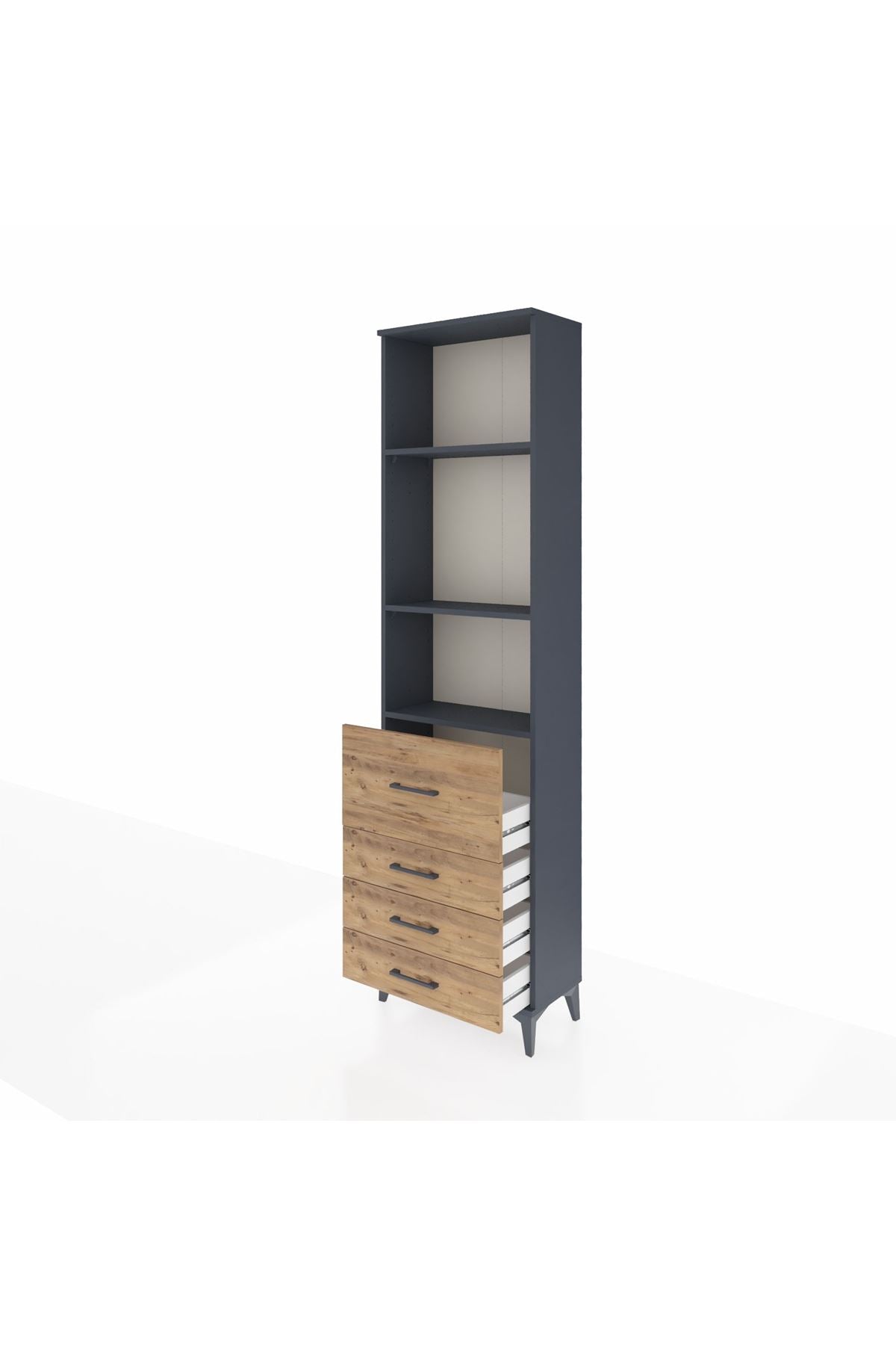 Arges Dolap 3 Raflı 4 Çekmeceli 60x30x221 Antrasit-Çam