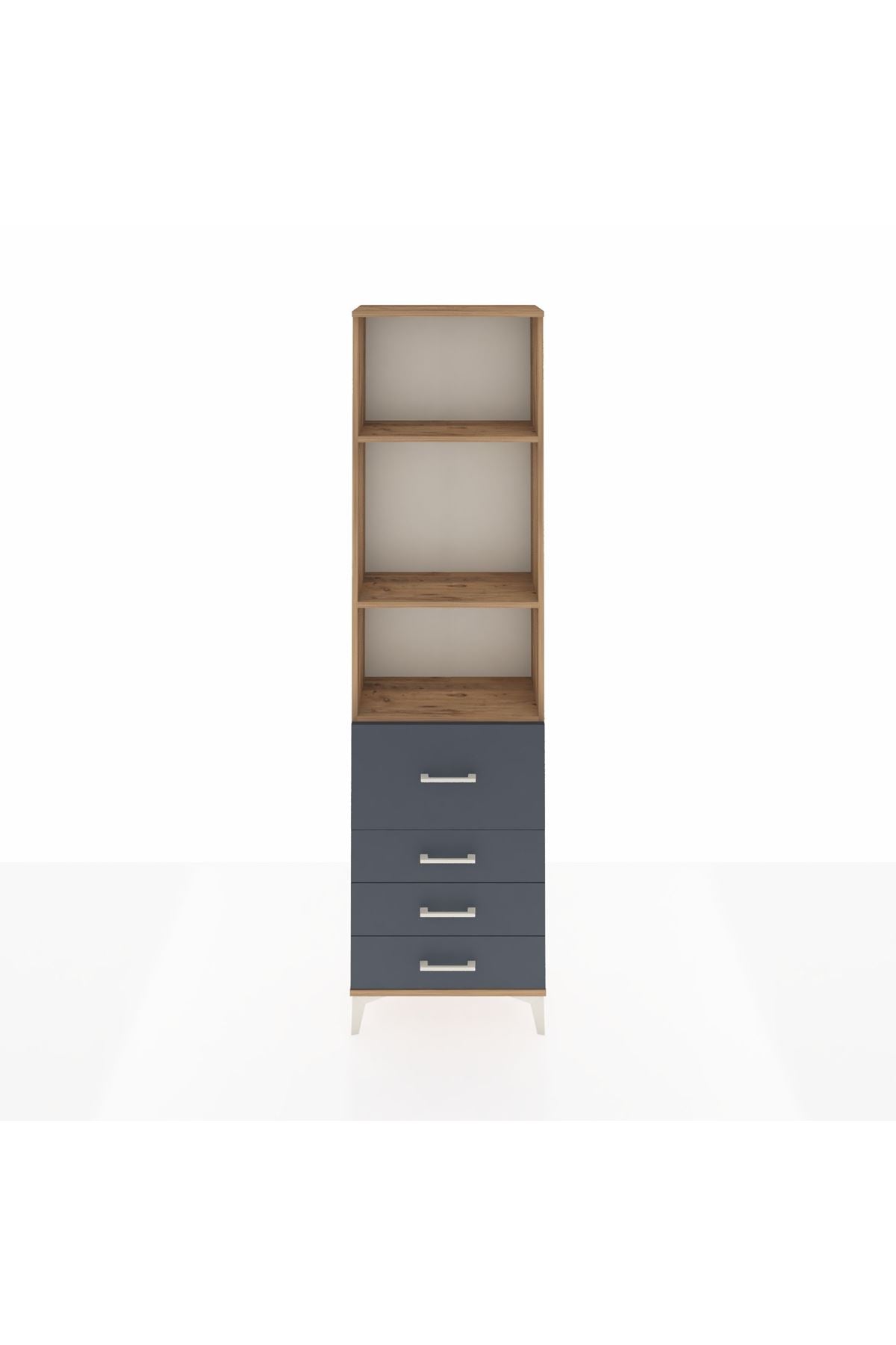 Arges Dolap 3 Raflı 4 Çekmeceli 60x30x221 Çam-Antrasit