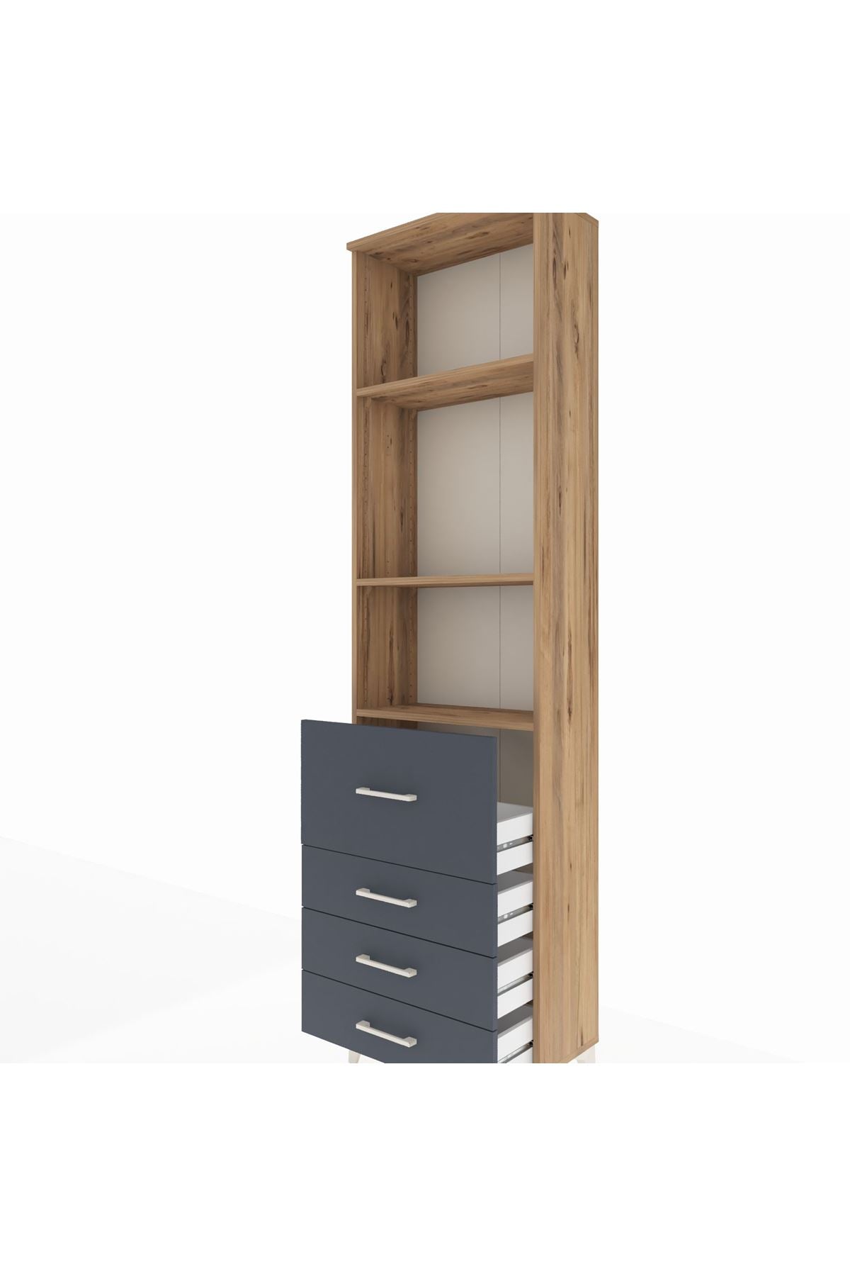 Arges Dolap 3 Raflı 4 Çekmeceli 60x30x221 Çam-Antrasit