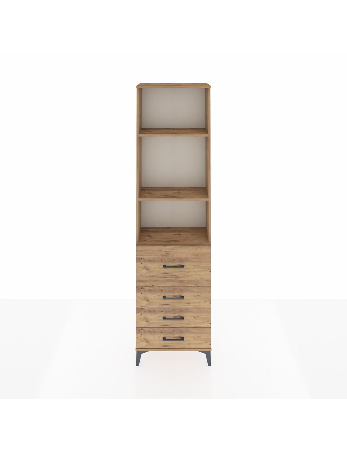 Arges Dolap 3 Raflı 4 Çekmeceli 60x30x221 Çam-Çam