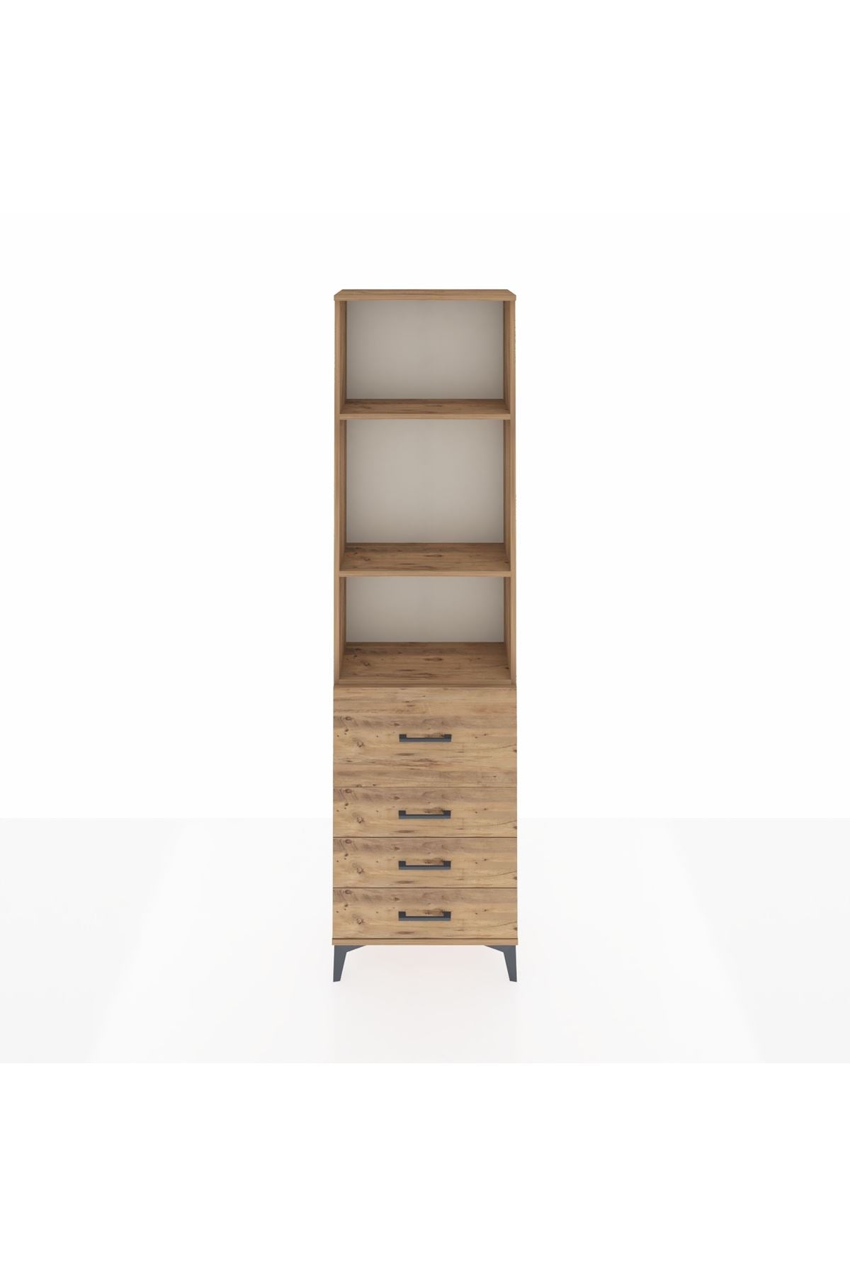 Arges Dolap 3 Raflı 4 Çekmeceli 60x30x221 Çam-Çam