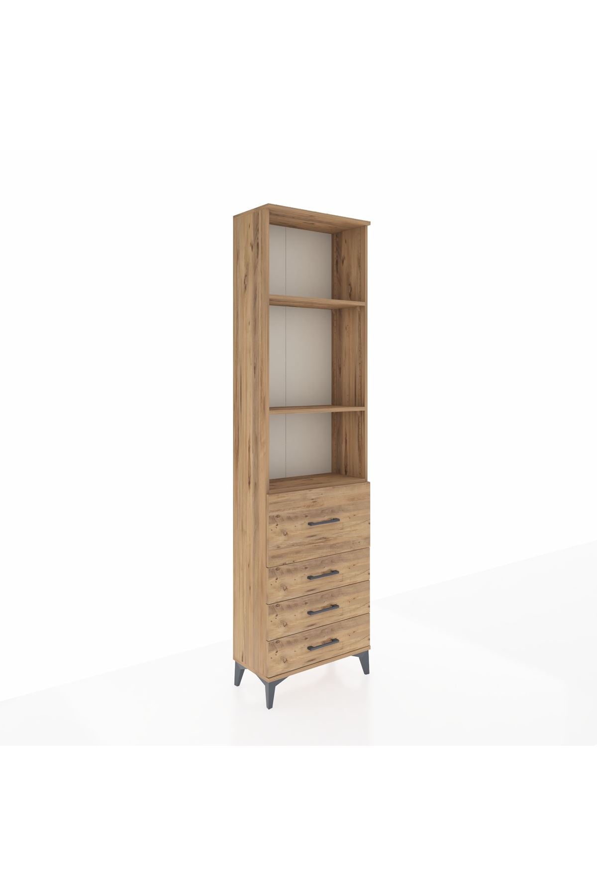 Arges Dolap 3 Raflı 4 Çekmeceli 60x30x221 Çam-Çam