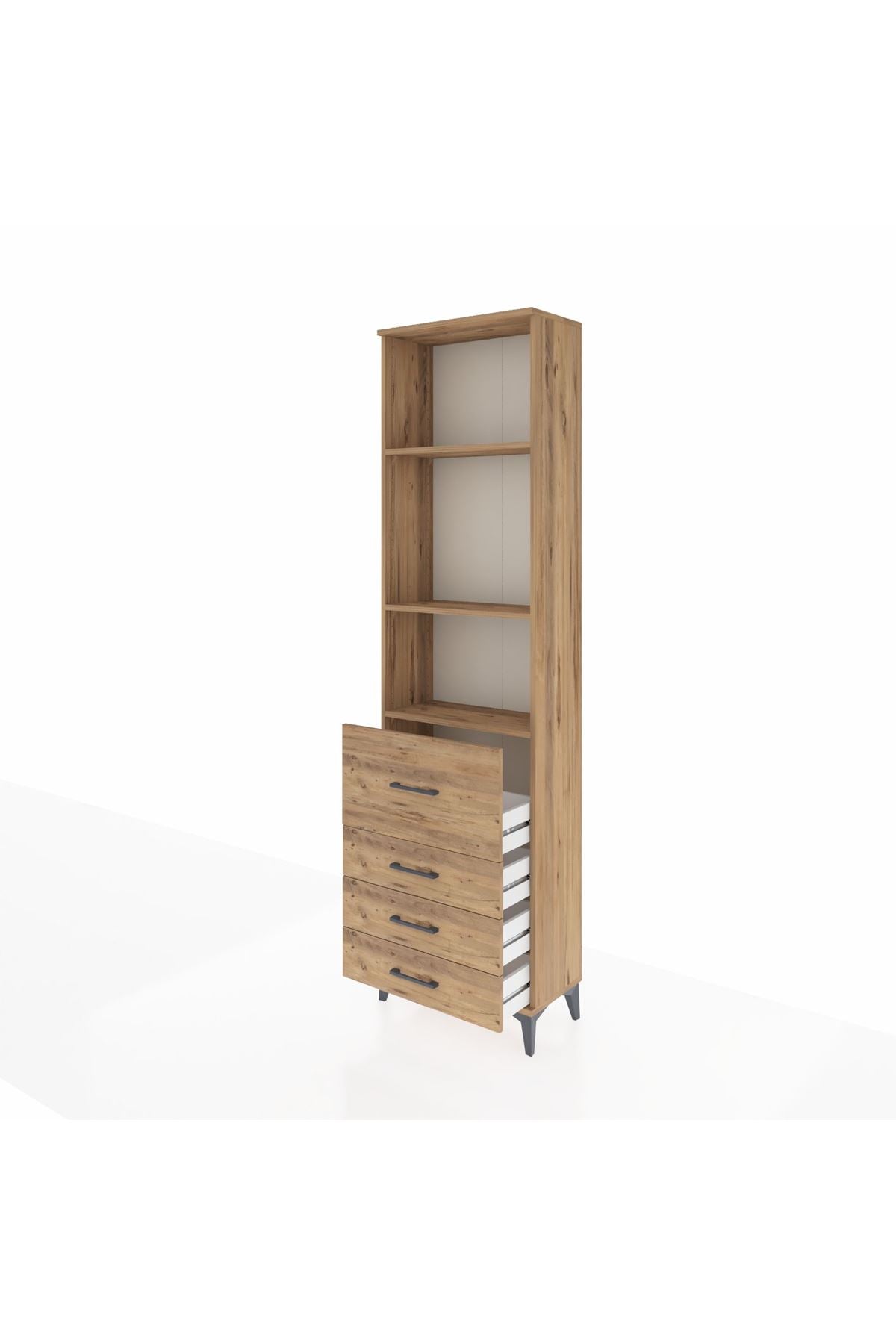 Arges Dolap 3 Raflı 4 Çekmeceli 60x30x221 Çam-Çam