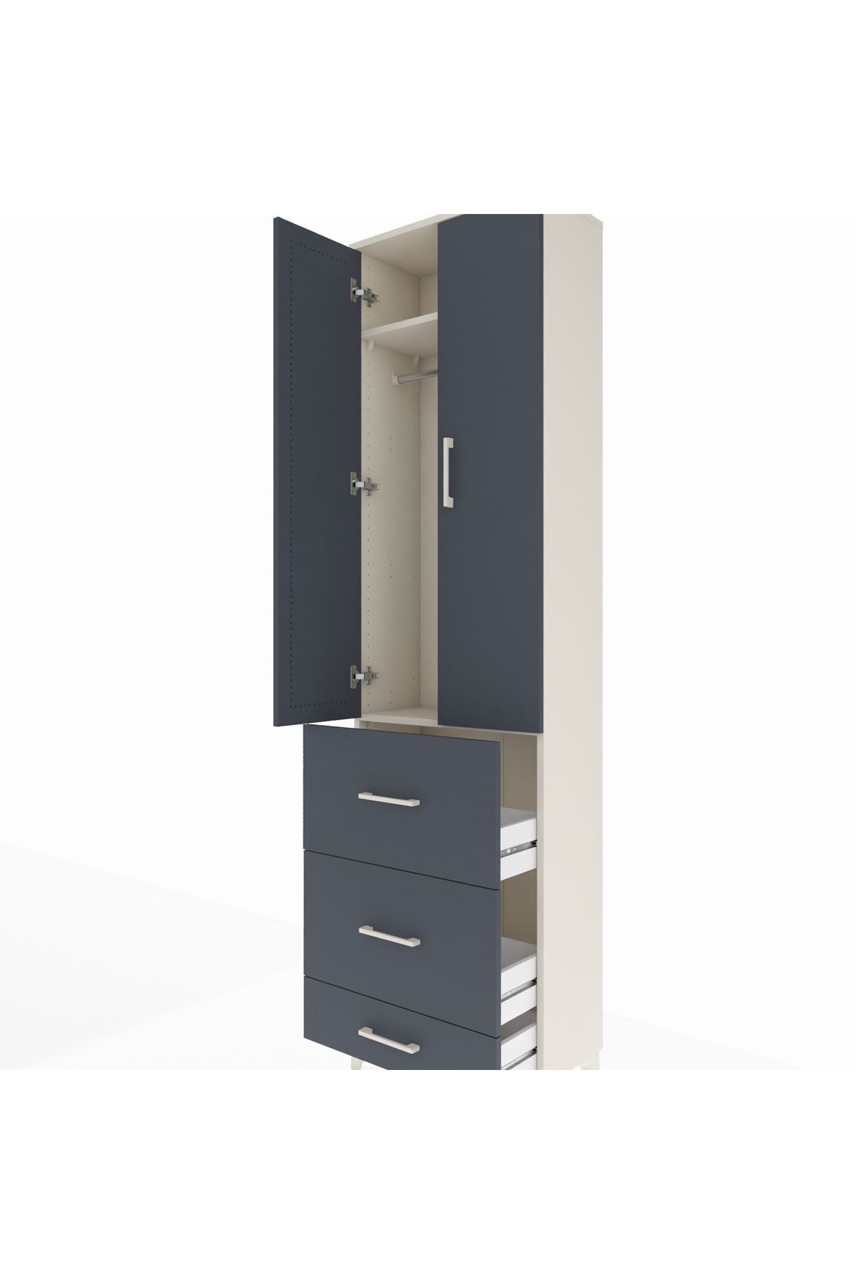 Arges Dolap 2 Raflı 3 Çekmeceli Tek Askılı 60x30x221 Aytaşı-Antrasit