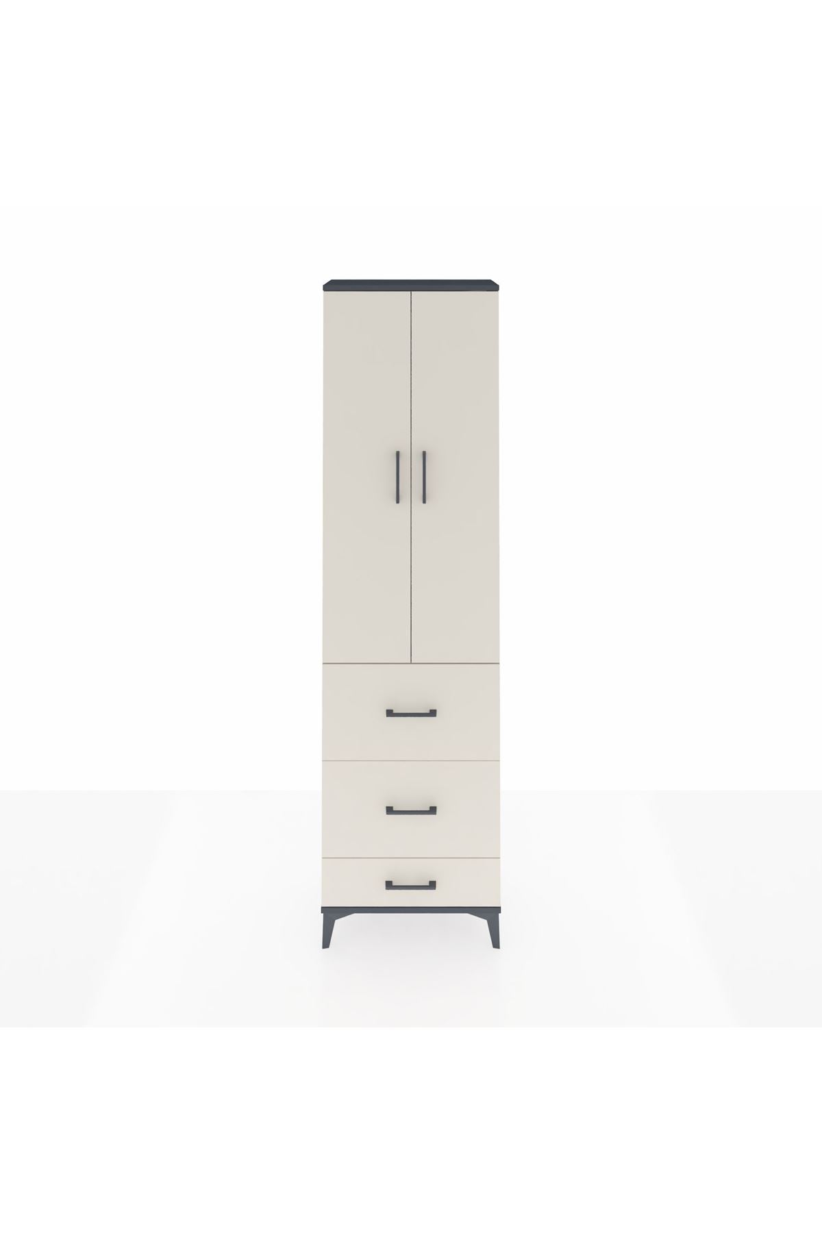 Arges Dolap 2 Raflı 3 Çekmeceli Tek Askılı 60x30x221 Antrasit-Aytaşı