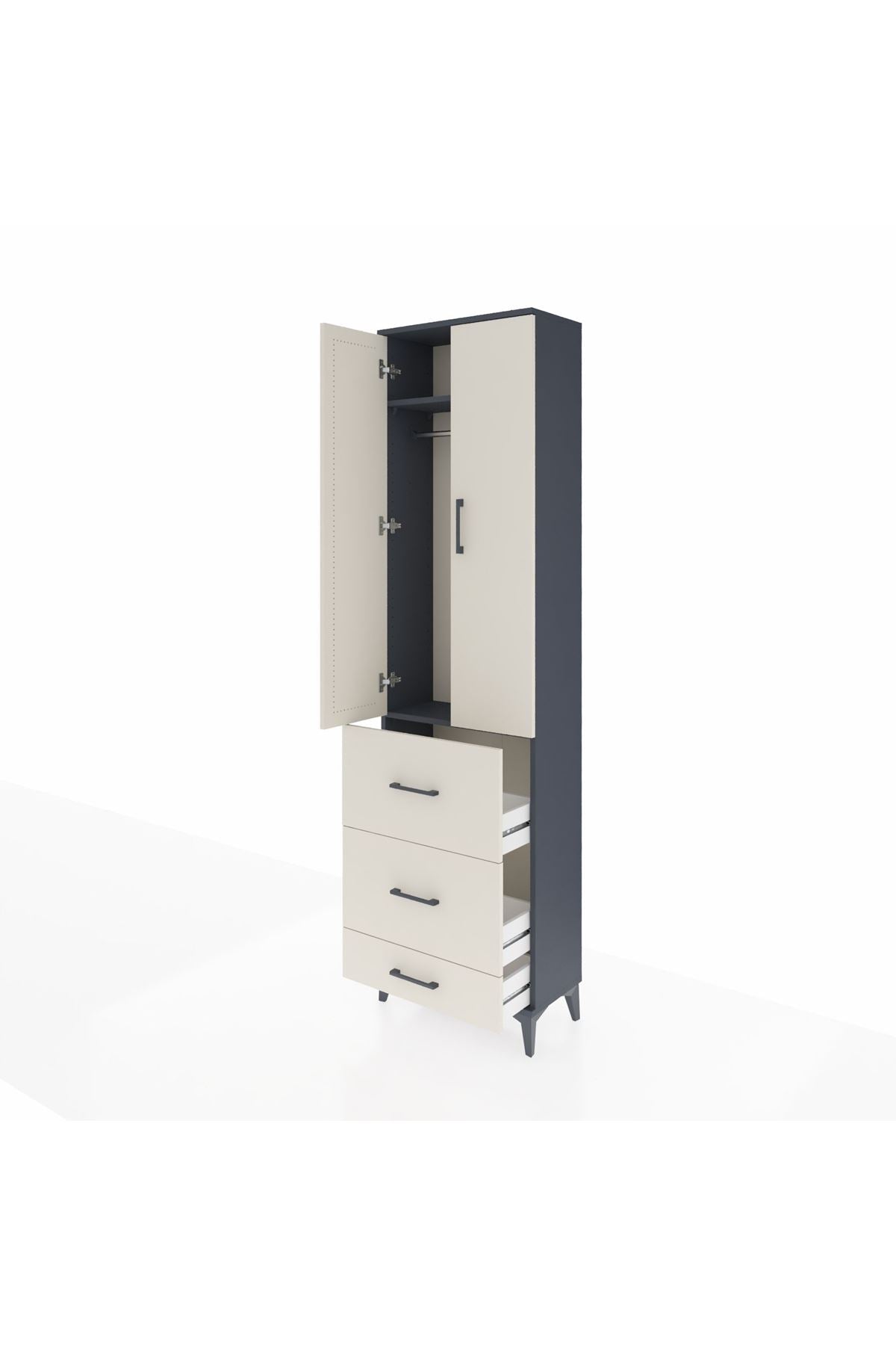 Arges Dolap 2 Raflı 3 Çekmeceli Tek Askılı 60x30x221 Antrasit-Aytaşı