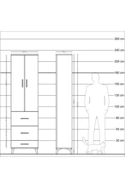 Arges Dolap 2 Raflı 3 Çekmeceli Tek Askılı 60x30x221 Antrasit-Aytaşı