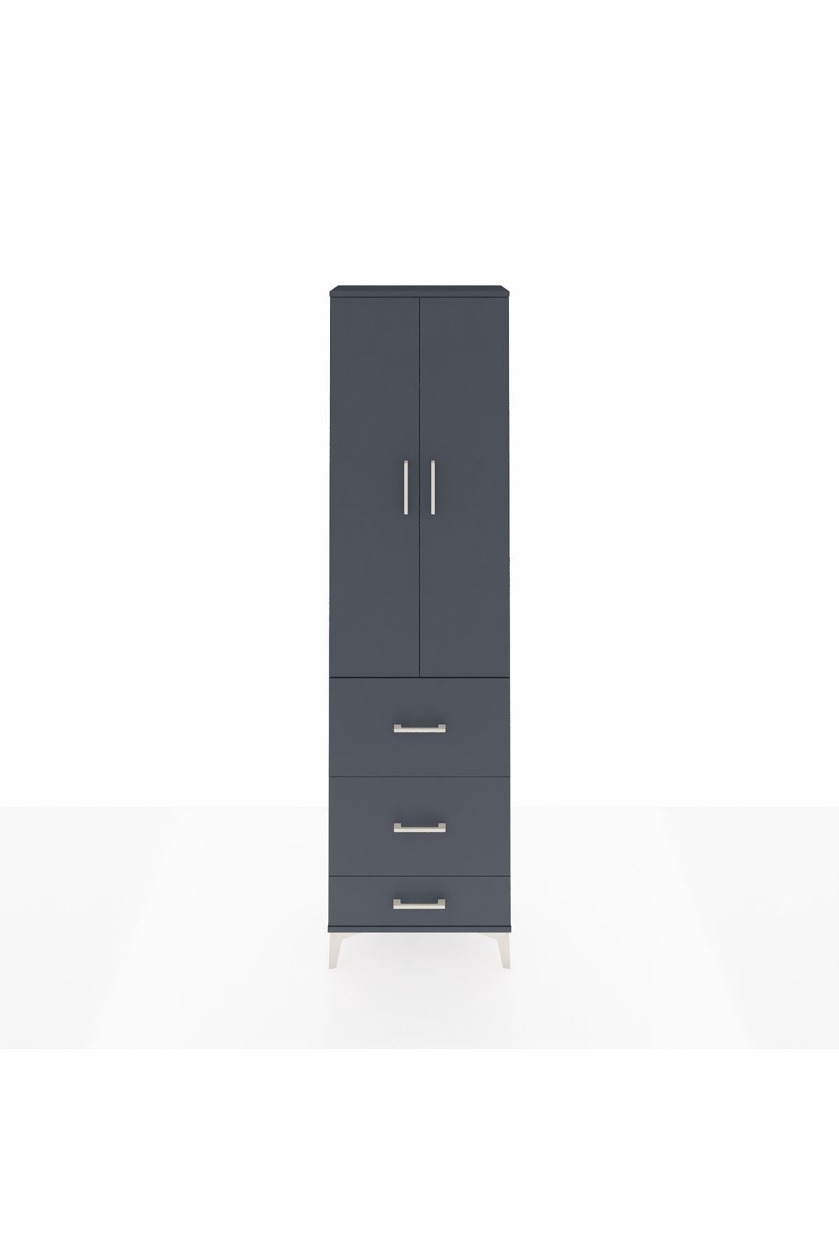 Arges Dolap 2 Raflı 3 Çekmeceli Tek Askılı 60x30x221 Antrasit-Antrasit