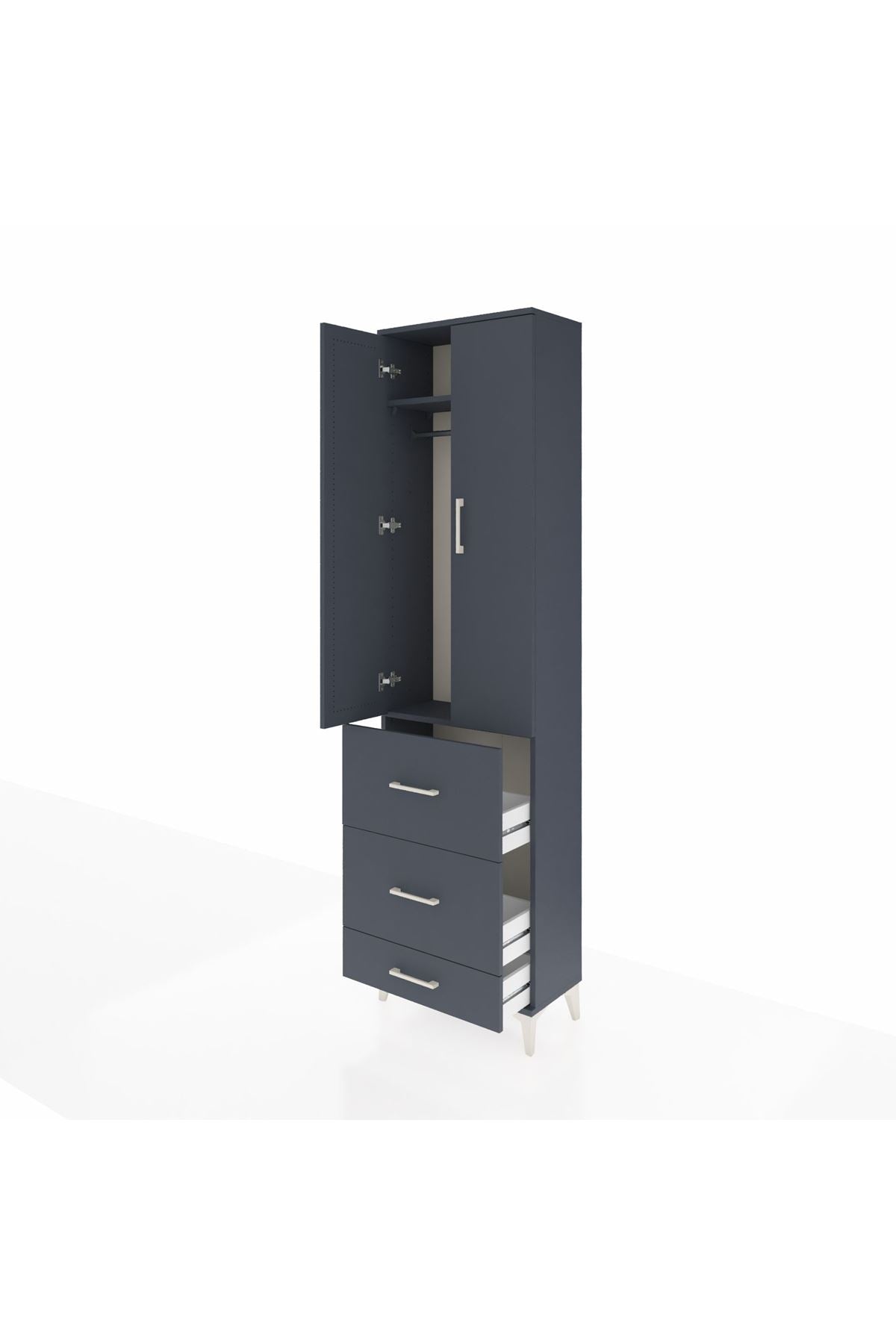 Arges Dolap 2 Raflı 3 Çekmeceli Tek Askılı 60x30x221 Antrasit-Antrasit