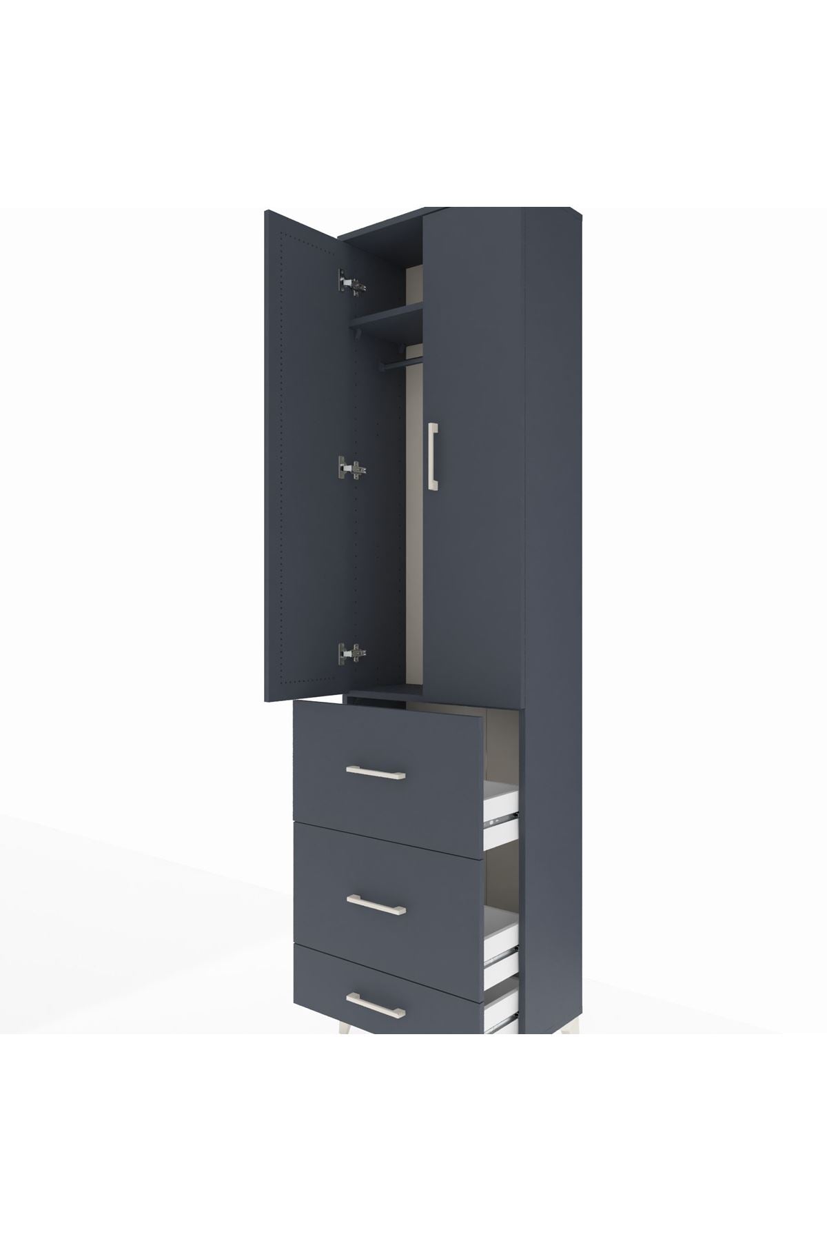 Arges Dolap 2 Raflı 3 Çekmeceli Tek Askılı 60x30x221 Antrasit-Antrasit