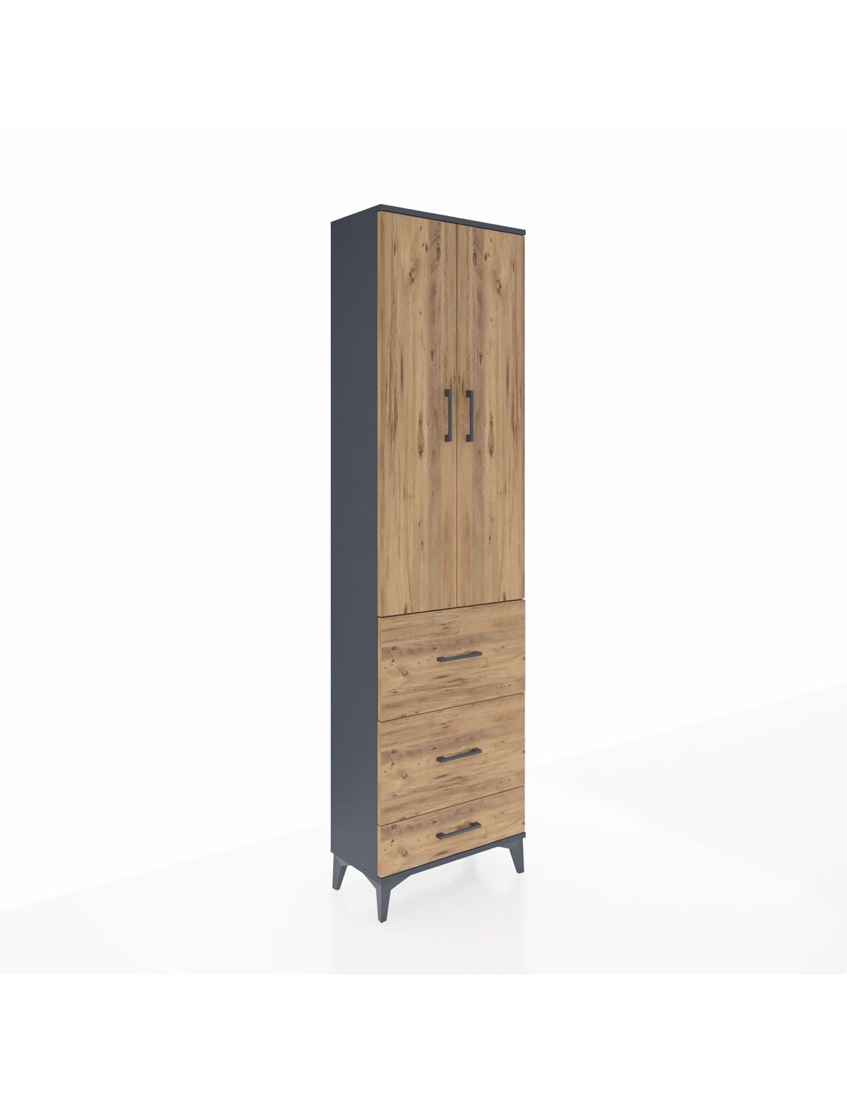 Arges Dolap 2 Raflı 3 Çekmeceli Tek Askılı 60x30x221 Antrasit-Çam