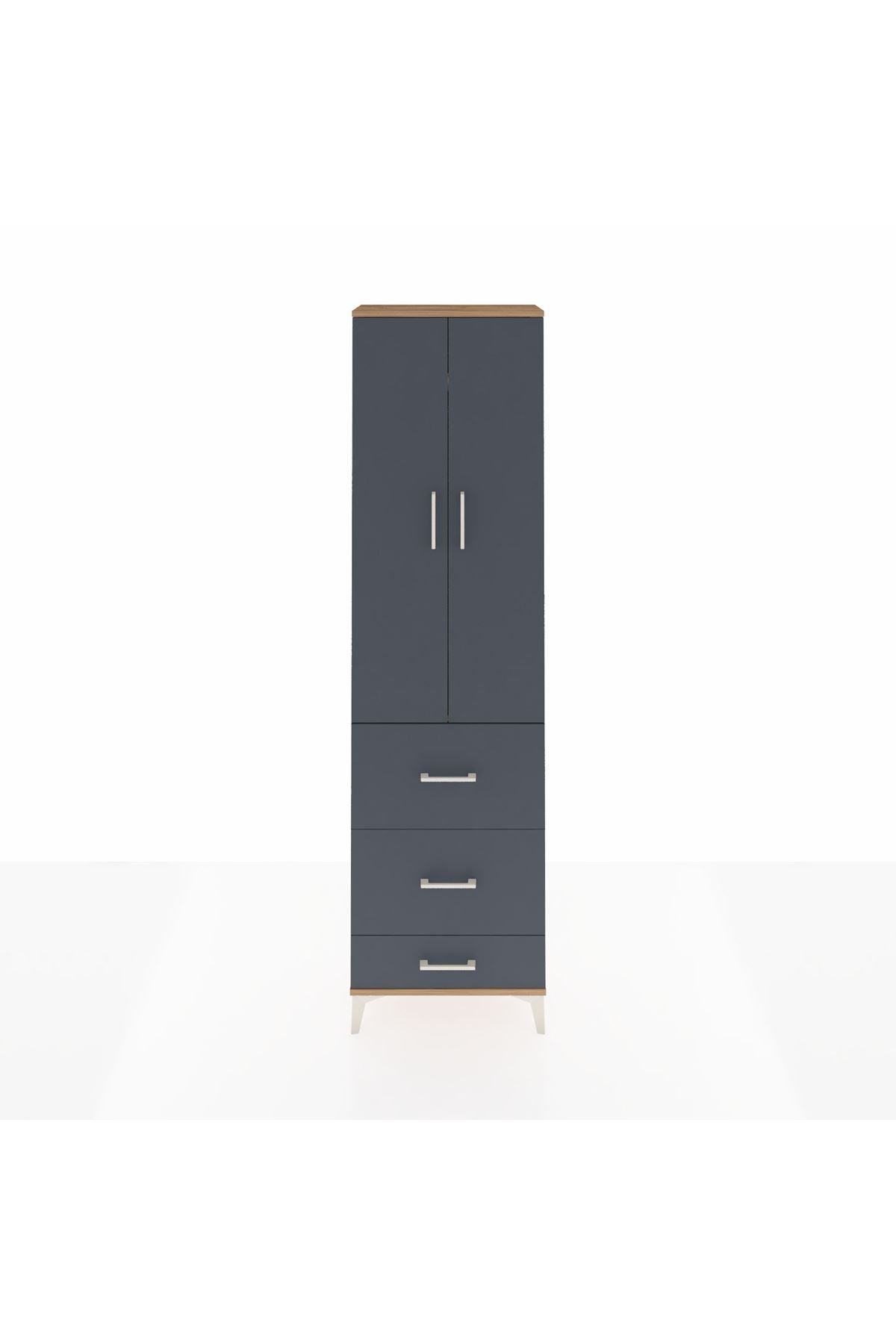 Arges Dolap 2 Raflı 3 Çekmeceli Tek Askılı 60x30x221 Çam-Antrasit