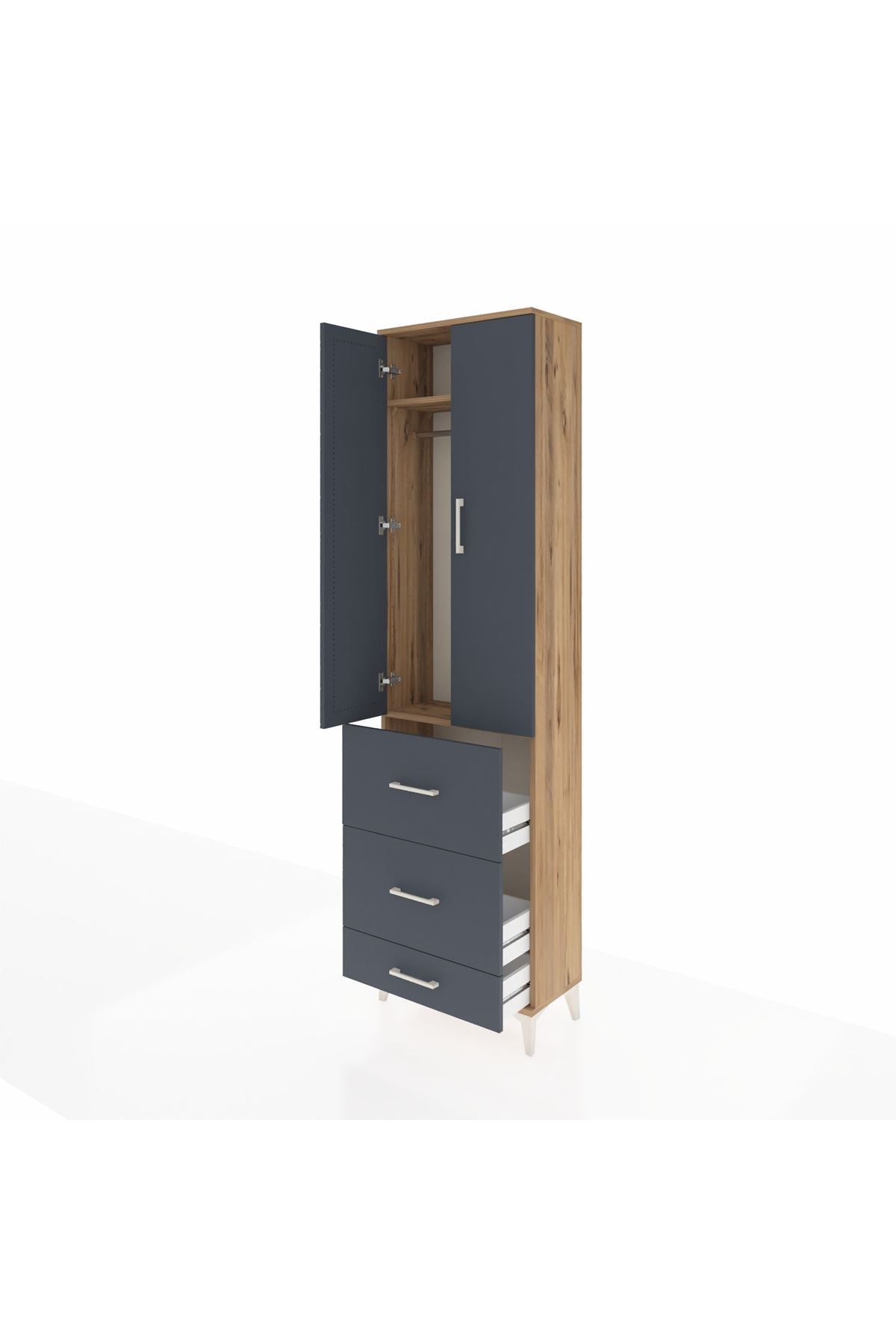 Arges Dolap 2 Raflı 3 Çekmeceli Tek Askılı 60x30x221 Çam-Antrasit