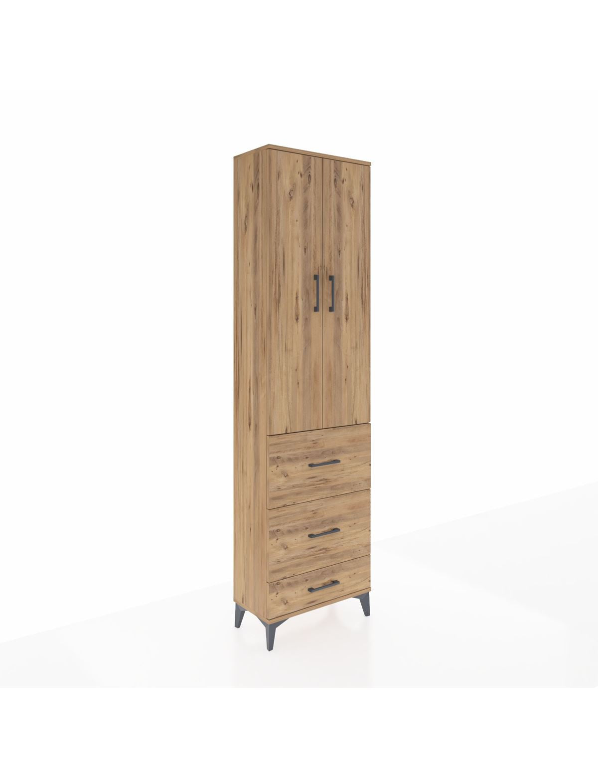 Arges Dolap 2 Raflı 3 Çekmeceli Tek Askılı 60x30x221 Çam-Çam