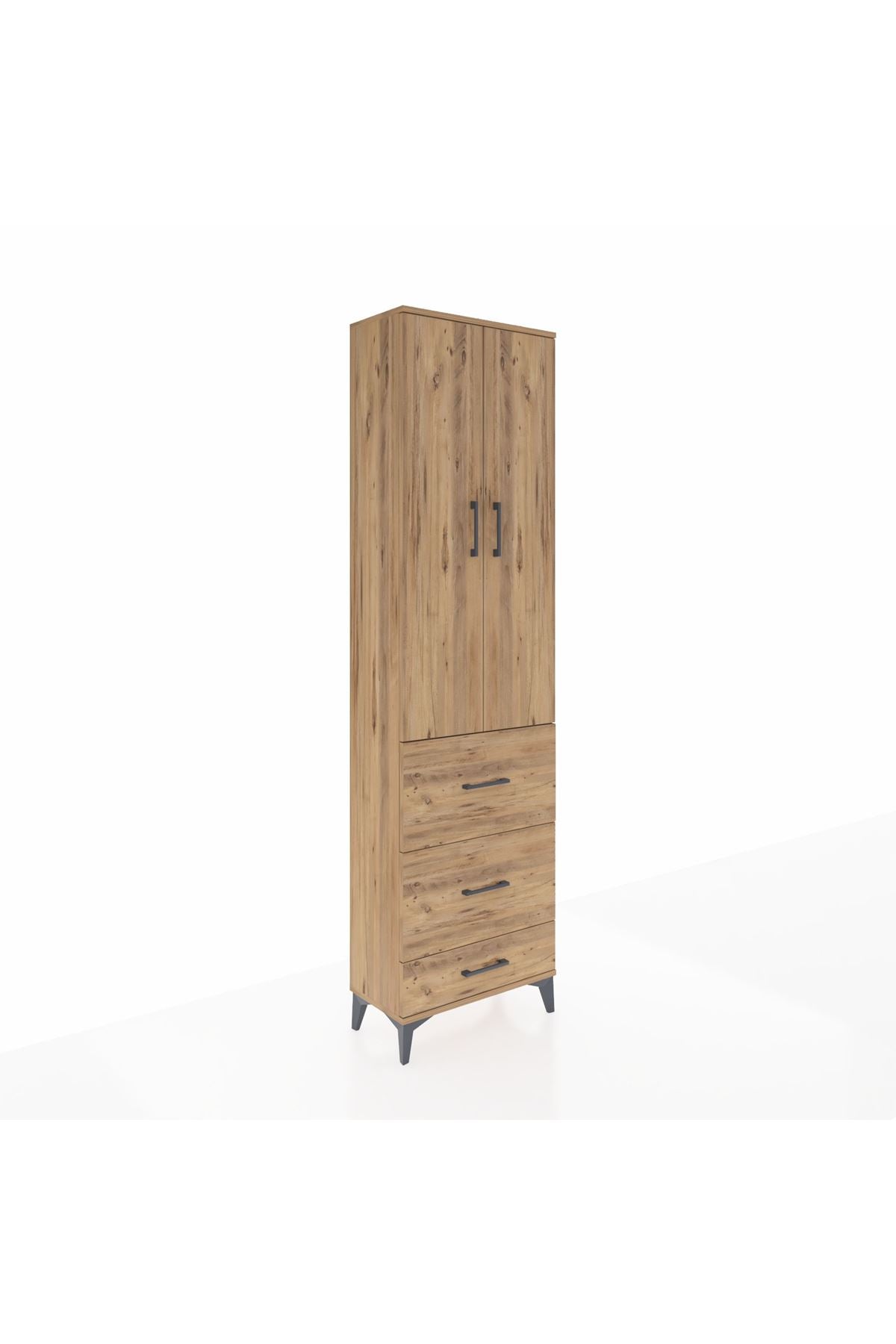 Arges Dolap 2 Raflı 3 Çekmeceli Tek Askılı 60x30x221 Çam-Çam