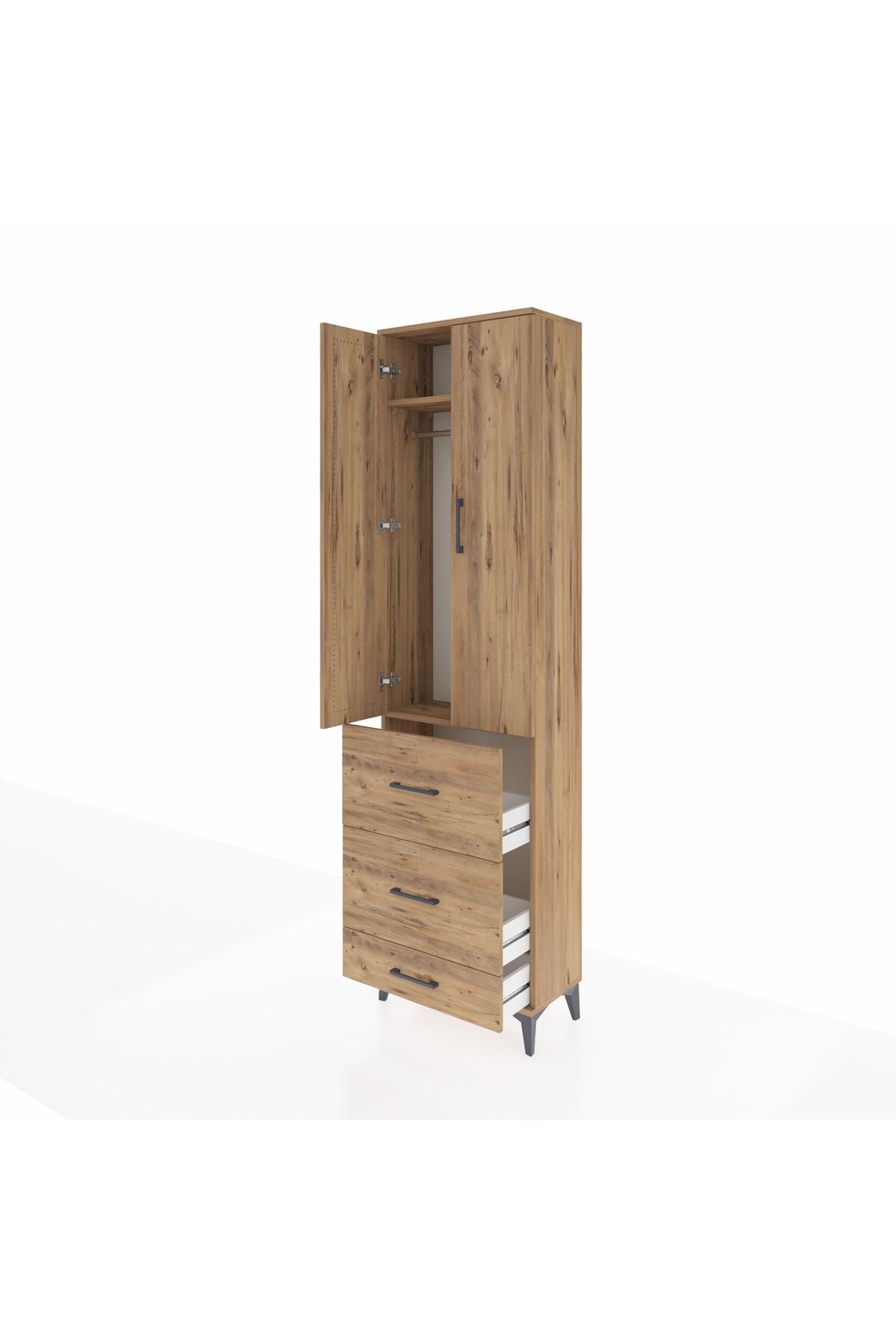 Arges Dolap 2 Raflı 3 Çekmeceli Tek Askılı 60x30x221 Çam-Çam