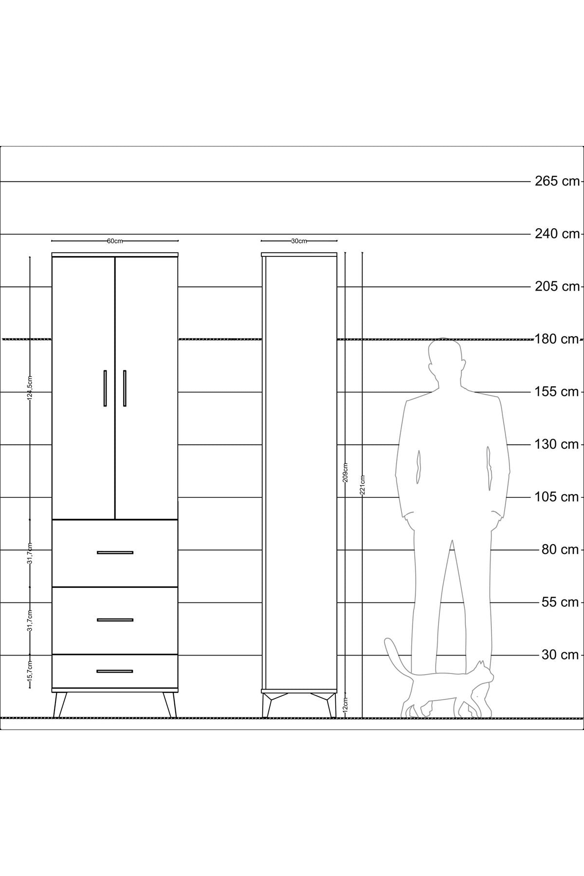 Arges Dolap 3 Raflı 3 Çekmeceli 2 Kapaklı 60x30x221 Aytaşı-Aytaşı