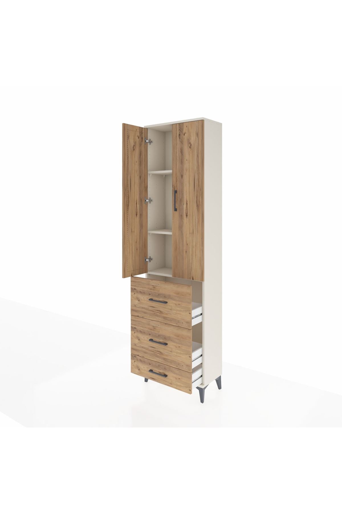 Arges Dolap 3 Raflı 3 Çekmeceli 2 Kapaklı 60x30x221 Aytaşı-Çam