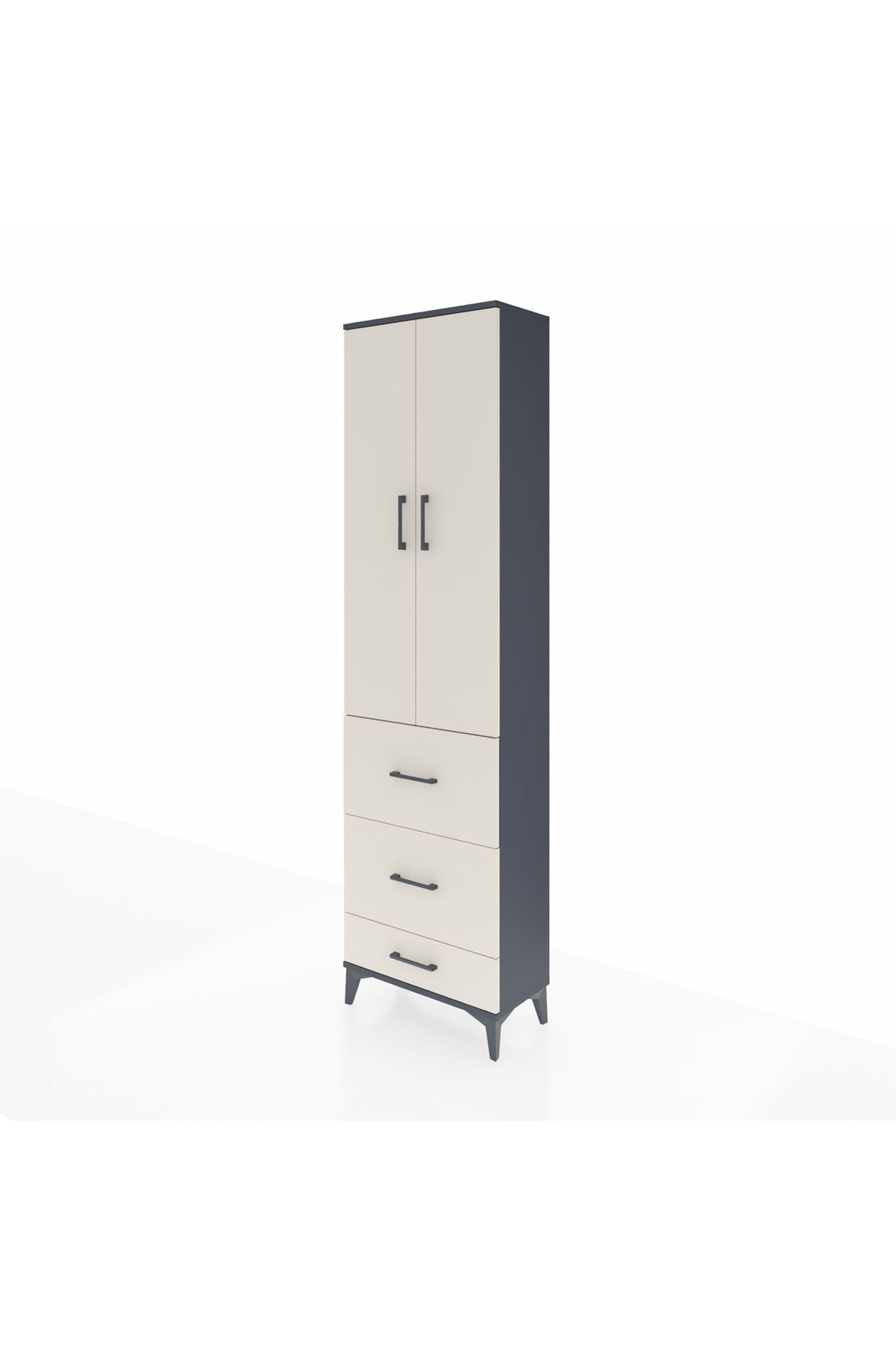 Arges Dolap 3 Raflı 3 Çekmeceli 2 Kapaklı 60x30x221 Antrasit-Aytaşı