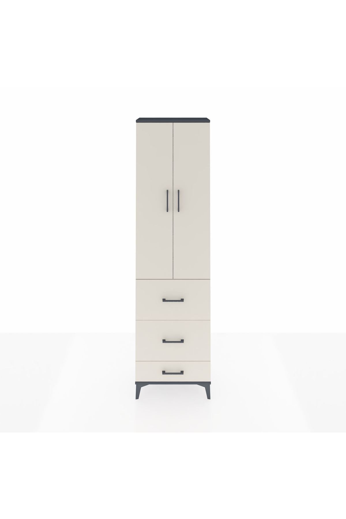 Arges Dolap 3 Raflı 3 Çekmeceli 2 Kapaklı 60x30x221 Antrasit-Aytaşı