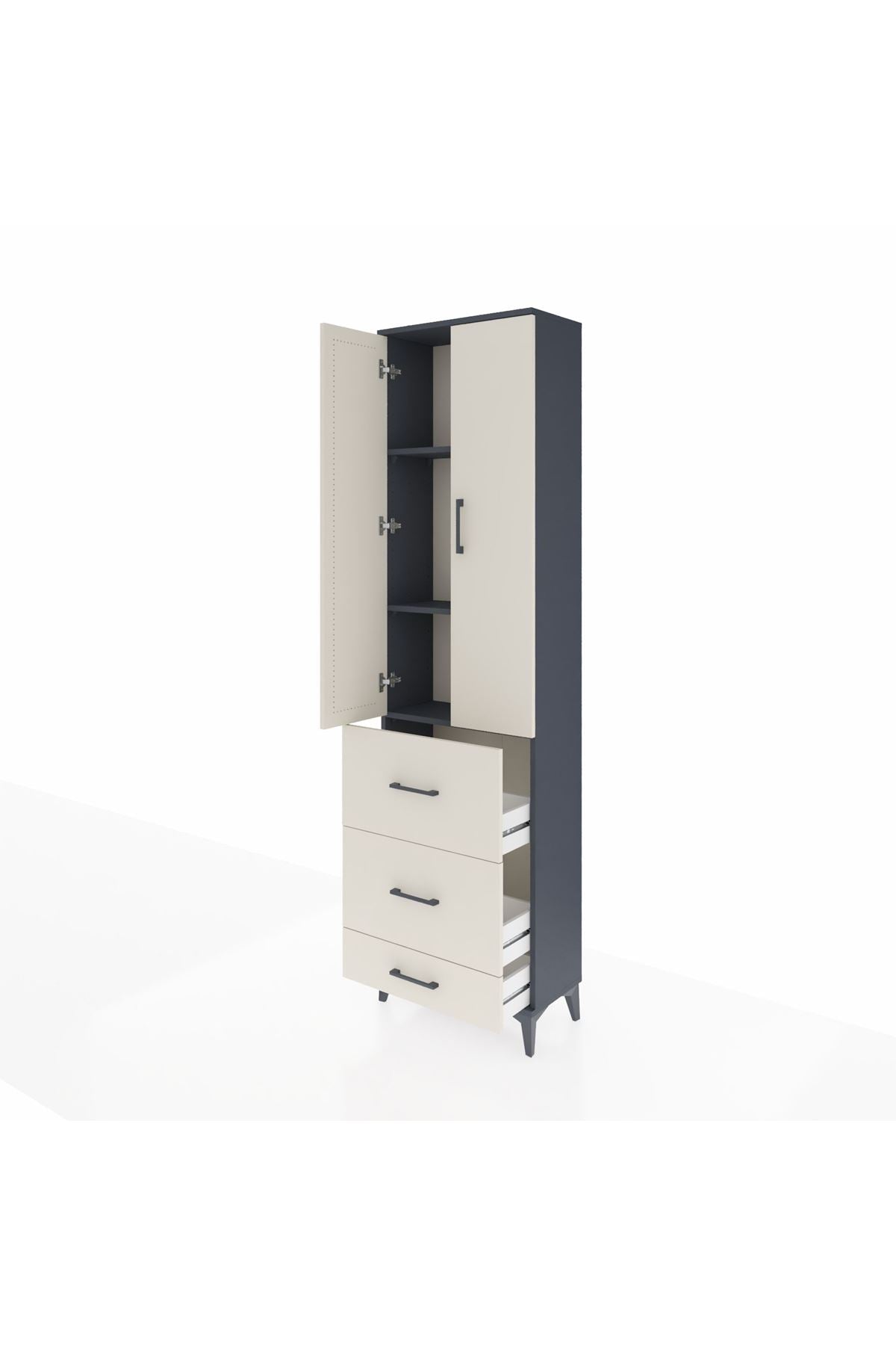 Arges Dolap 3 Raflı 3 Çekmeceli 2 Kapaklı 60x30x221 Antrasit-Aytaşı