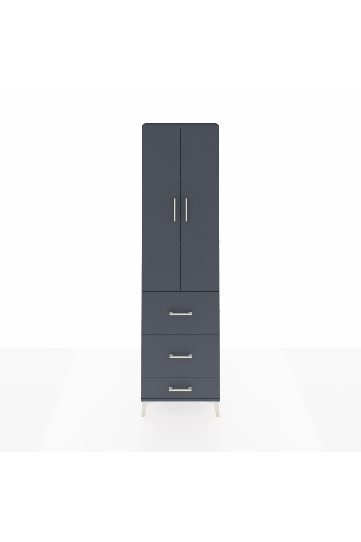 Arges Dolap 3 Raflı 3 Çekmeceli 2 Kapaklı 60x30x221 Antrasit-Antrasit