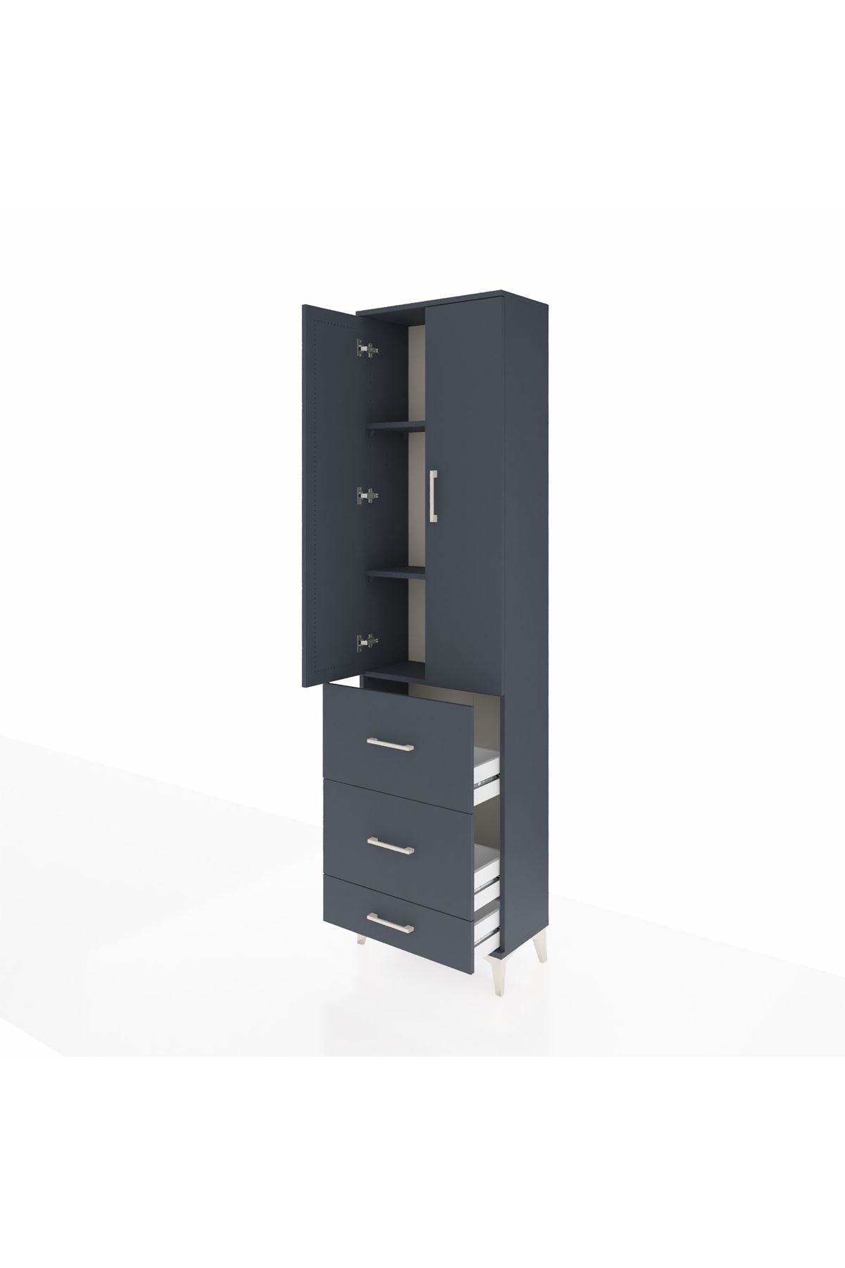 Arges Dolap 3 Raflı 3 Çekmeceli 2 Kapaklı 60x30x221 Antrasit-Antrasit