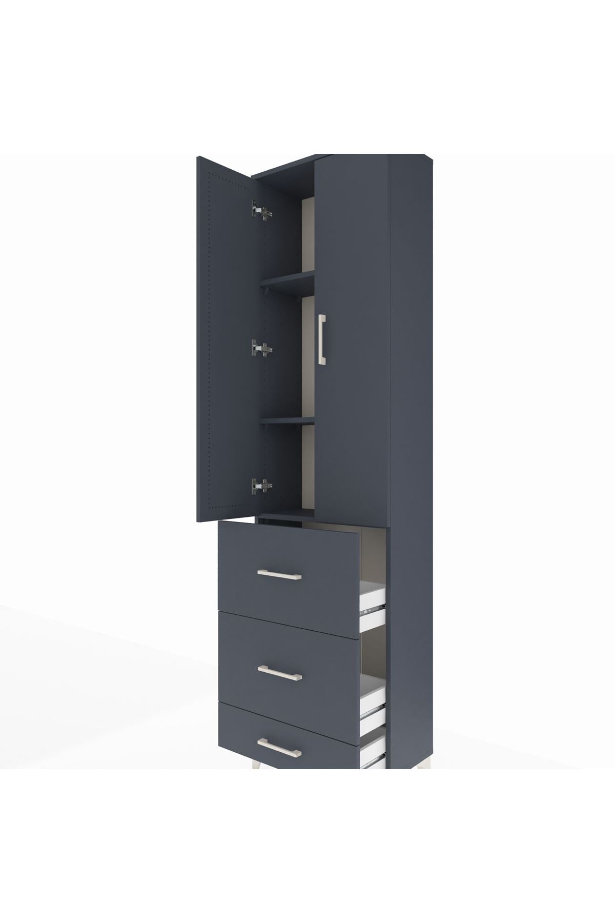 Arges Dolap 3 Raflı 3 Çekmeceli 2 Kapaklı 60x30x221 Antrasit-Antrasit