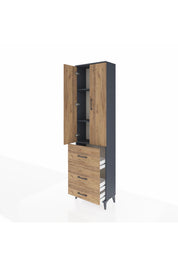 Arges Dolap 3 Raflı 3 Çekmeceli 2 Kapaklı 60x30x221 Antrasit-Çam