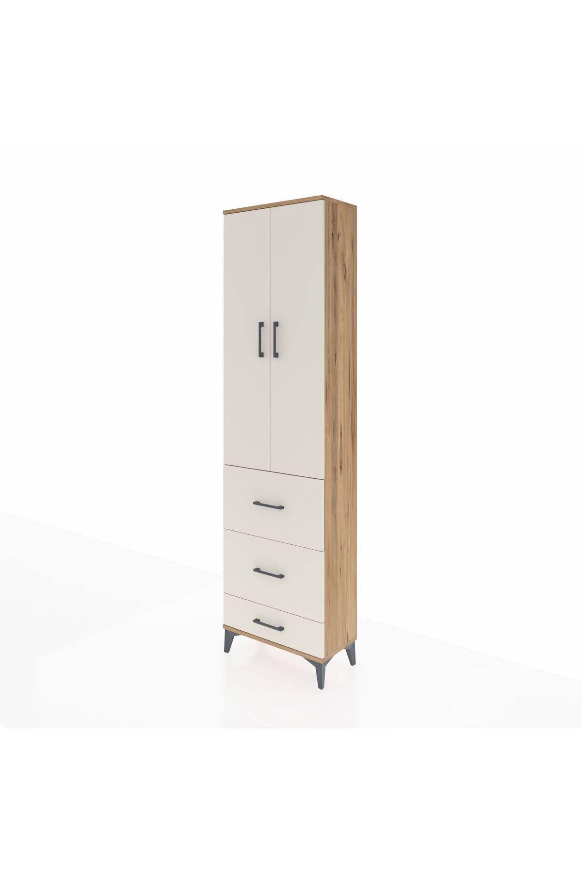 Arges Dolap 3 Raflı 3 Çekmeceli 2 Kapaklı 60x30x221 Çam-Aytaşı