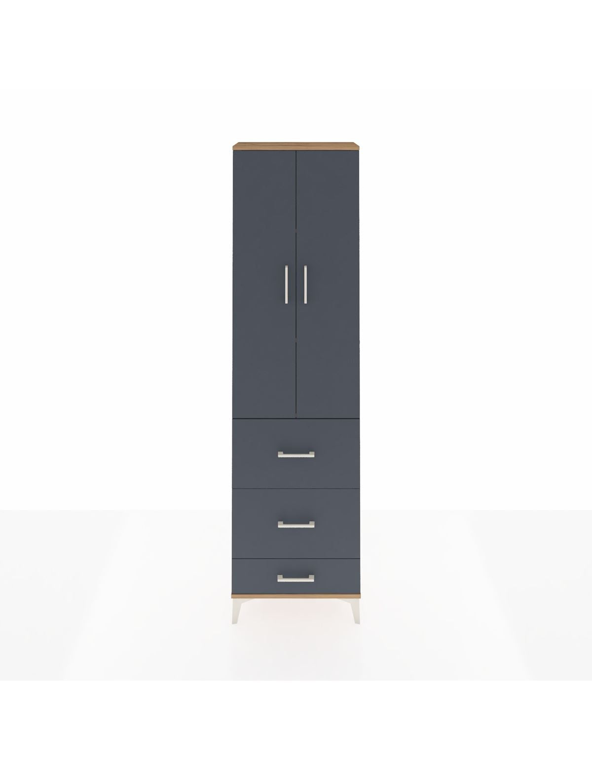 Arges Dolap 3 Raflı 3 Çekmeceli 2 Kapaklı 60x30x221 Çam-Antrasit