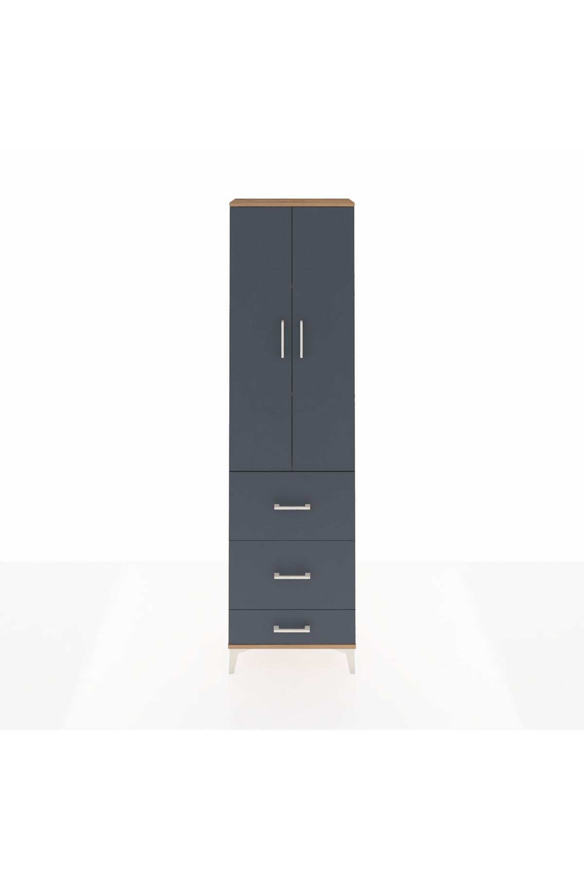 Arges Dolap 3 Raflı 3 Çekmeceli 2 Kapaklı 60x30x221 Çam-Antrasit