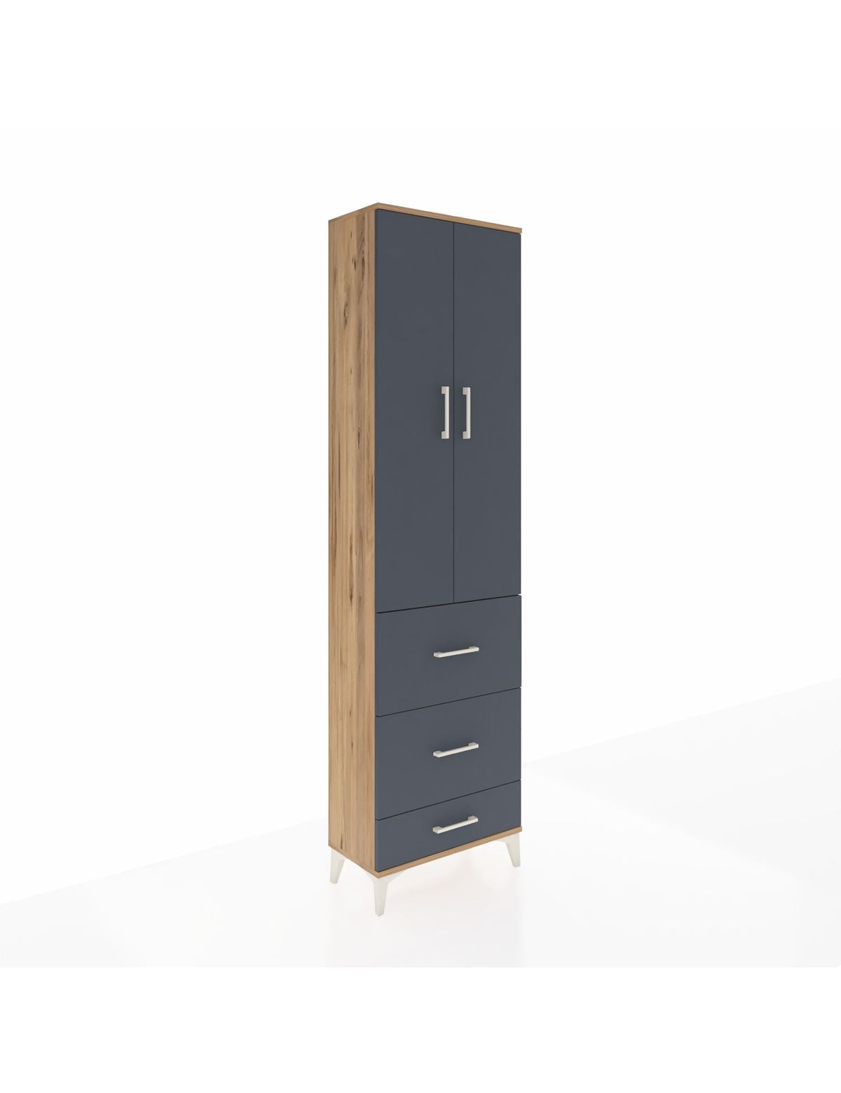 Arges Dolap 3 Raflı 3 Çekmeceli 2 Kapaklı 60x30x221 Çam-Antrasit