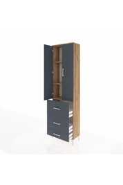 Arges Dolap 3 Raflı 3 Çekmeceli 2 Kapaklı 60x30x221 Çam-Antrasit