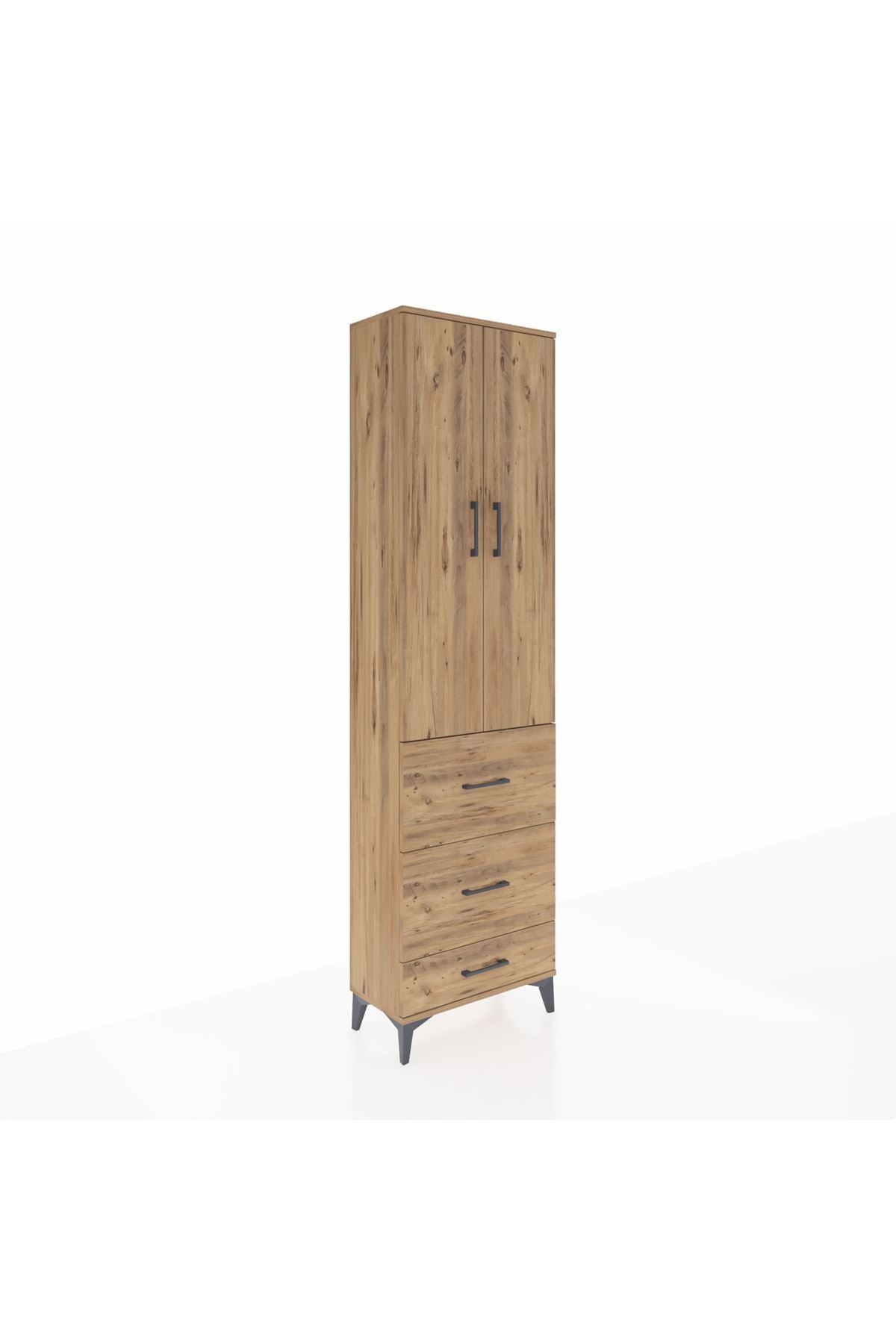 Arges Dolap 3 Raflı 3 Çekmeceli 2 Kapaklı 60x30x221 Çam-Çam