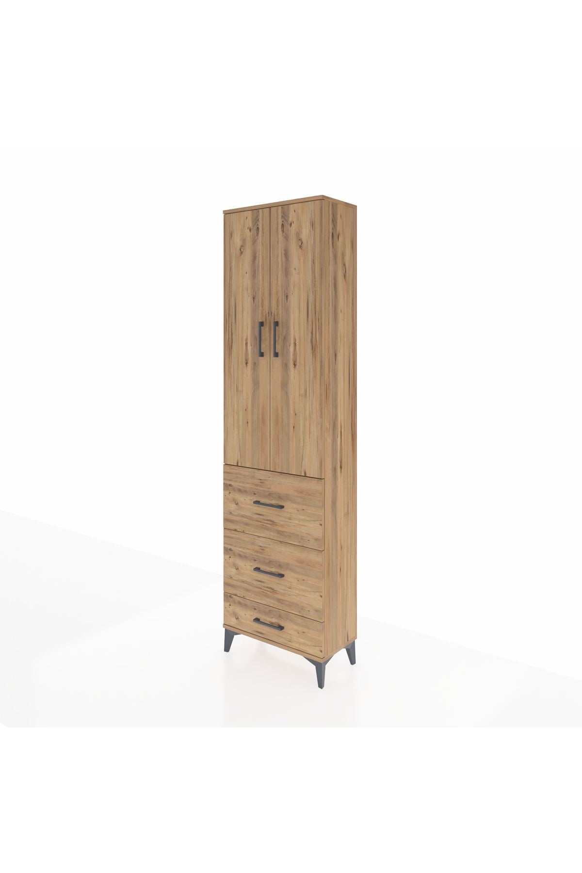 Arges Dolap 3 Raflı 3 Çekmeceli 2 Kapaklı 60x30x221 Çam-Çam