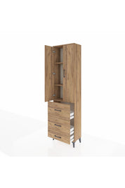 Arges Dolap 3 Raflı 3 Çekmeceli 2 Kapaklı 60x30x221 Çam-Çam